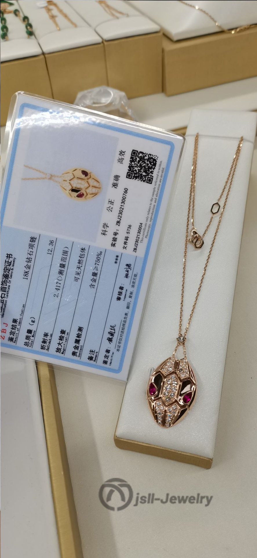 Jsll-Jewelry | 18K rose gold inlaid with diamonds, rubies, hollow snake head pendant necklace