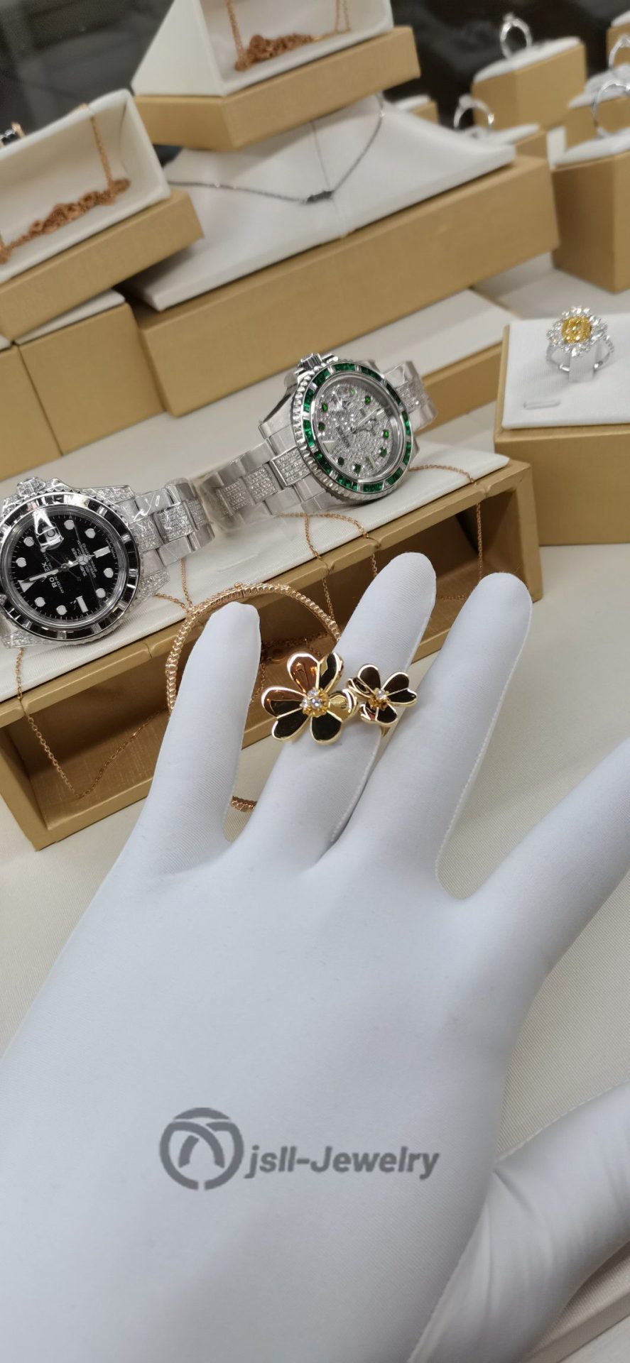 Jsll-Jewelry | 18-karat gold, double leaf, clover ring