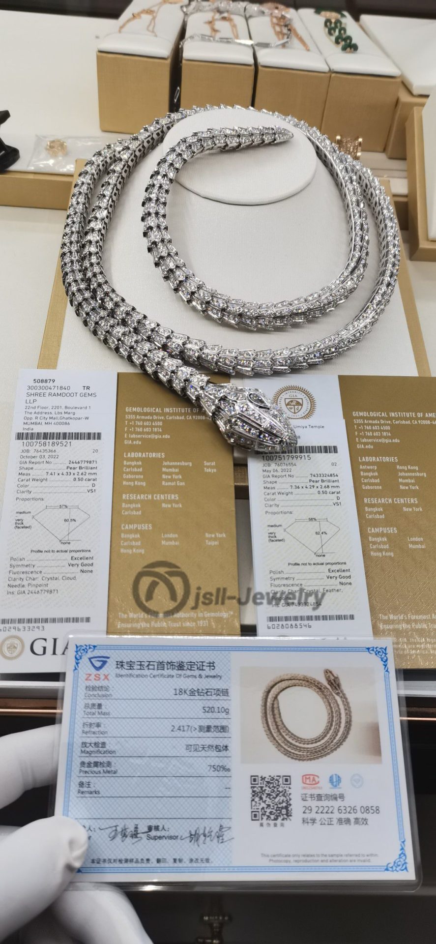 Jsll-Jewelry | 18K white gold inlaid with diamonds, rich family full of stars snake necklace