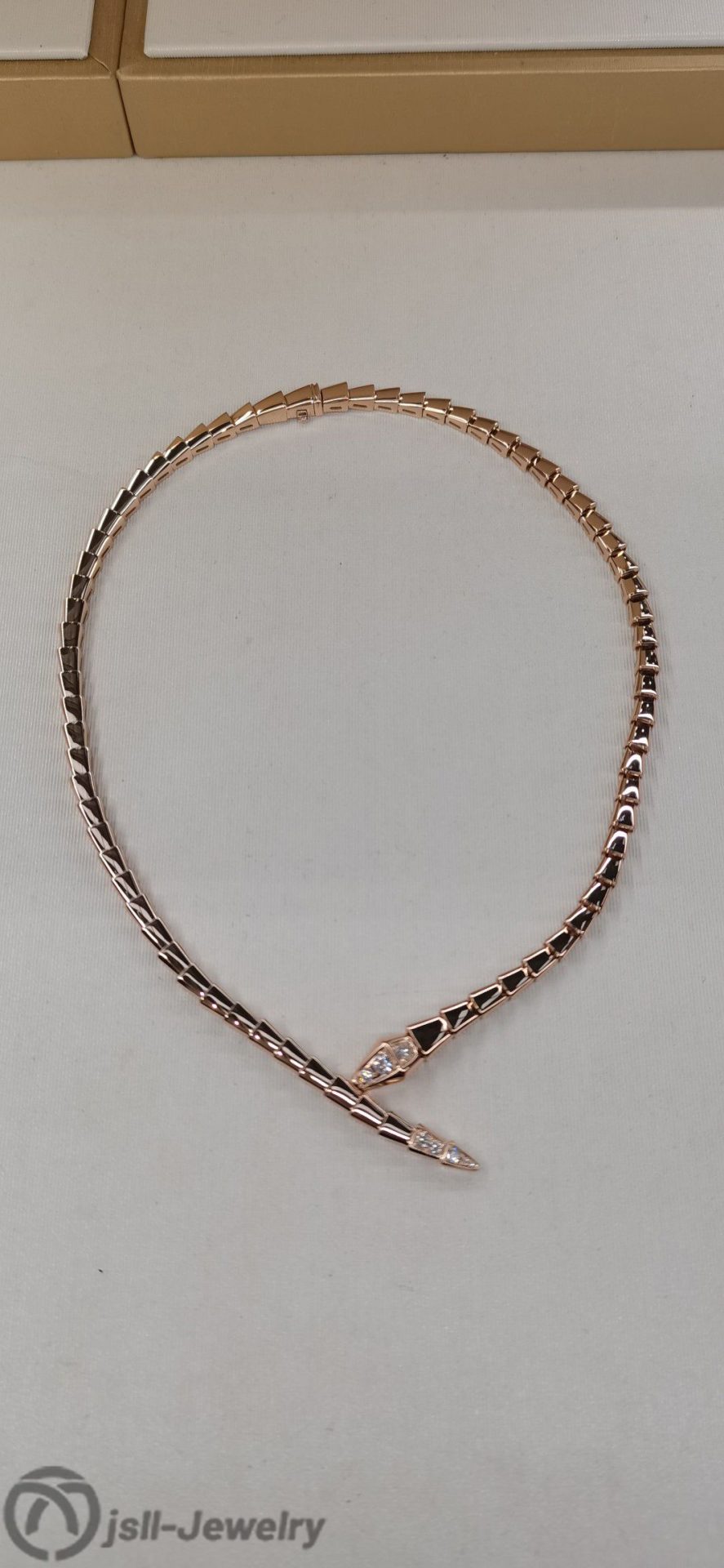 Jsll-Jewelry | 18K rose gold snake necklace with diamond