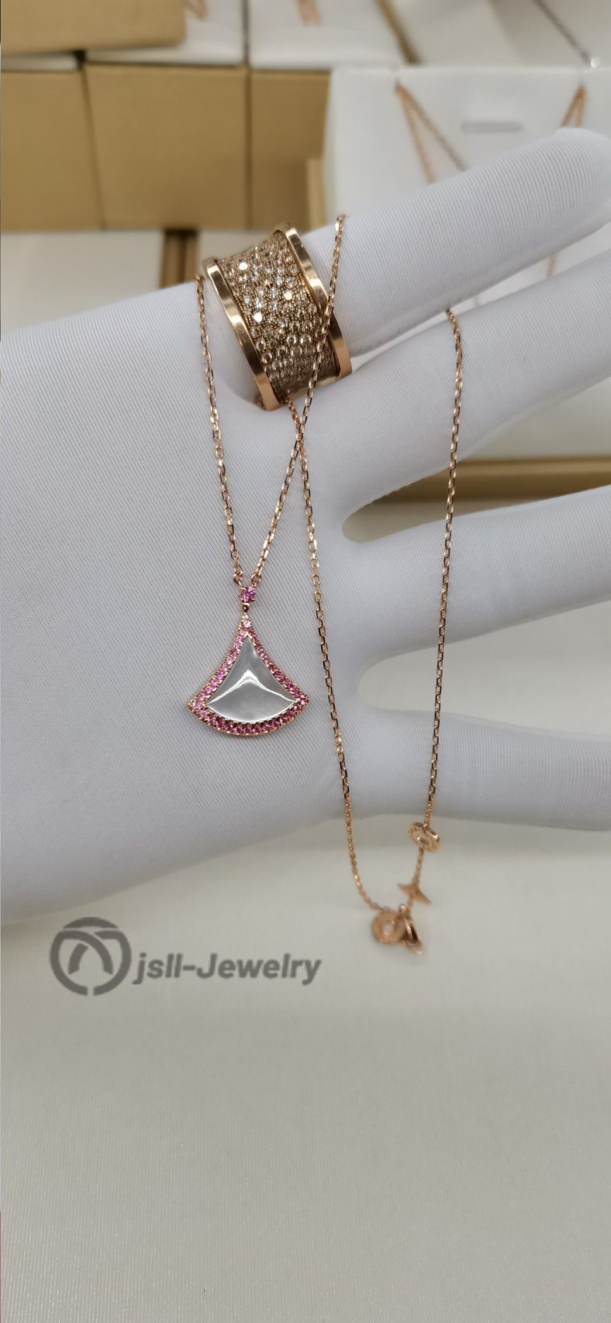 Jsll-Jewelry | 18K rose gold skirt necklace with pink jewel