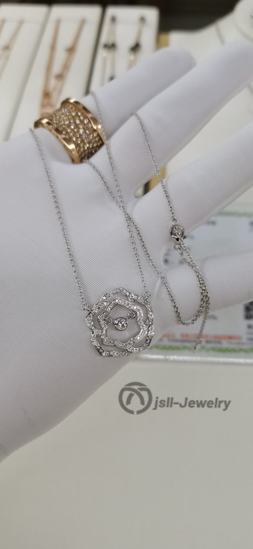 Jsll-Jewelry | 18K white gold necklace with diamond and rose gold