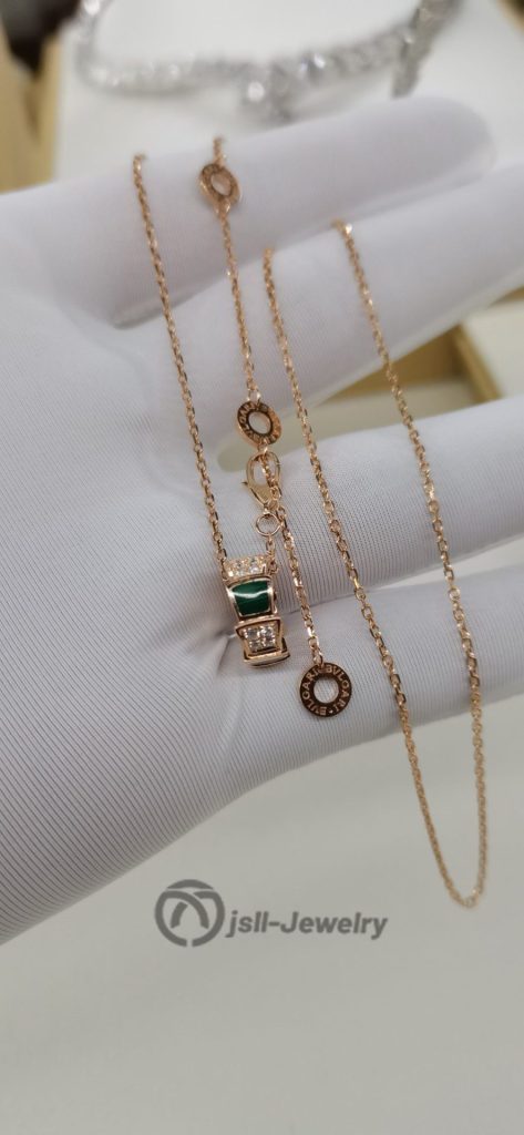 Jsll-Jewelry | 18K rose gold necklace with diamonds and malachite