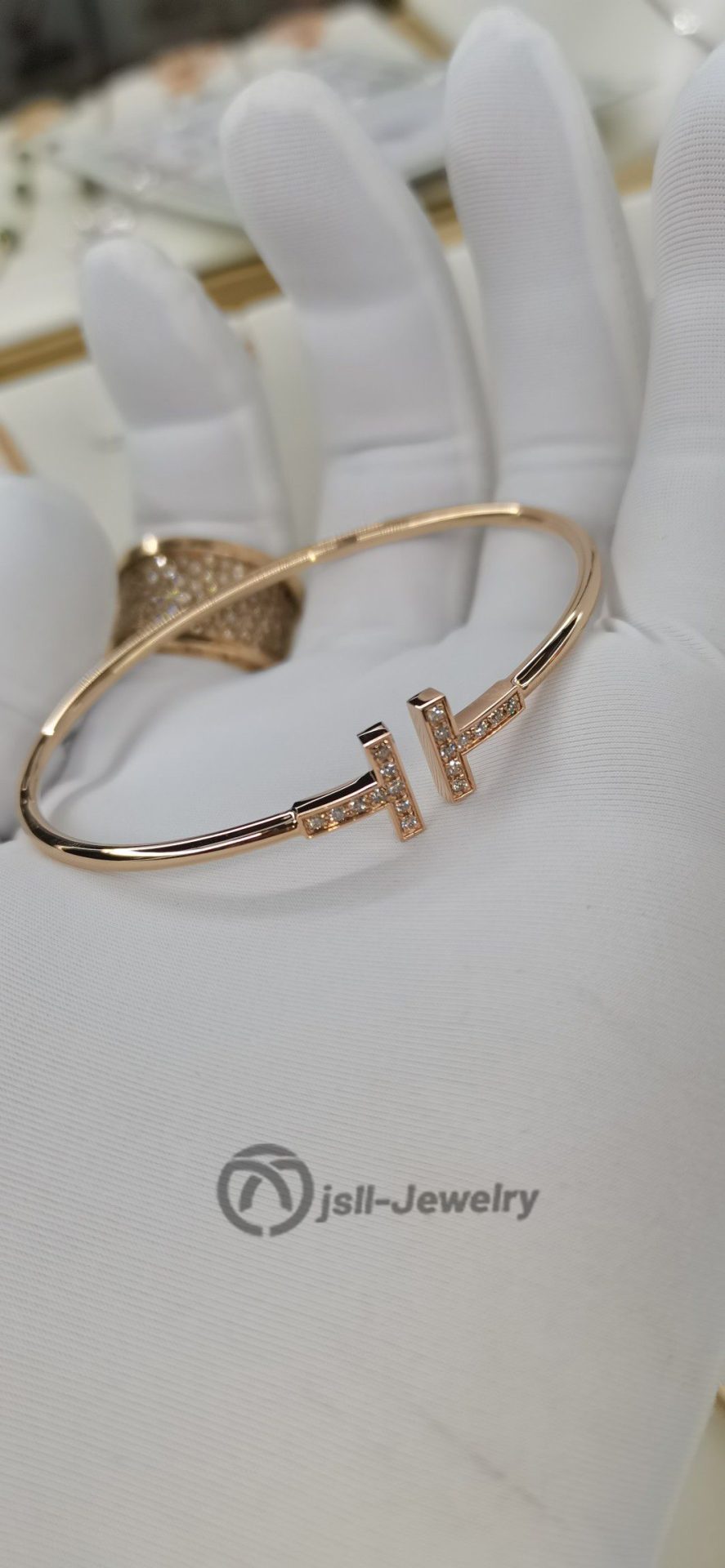 Jsll-Jewelry | 18K rose gold set with diamonds, light version double T bracelet