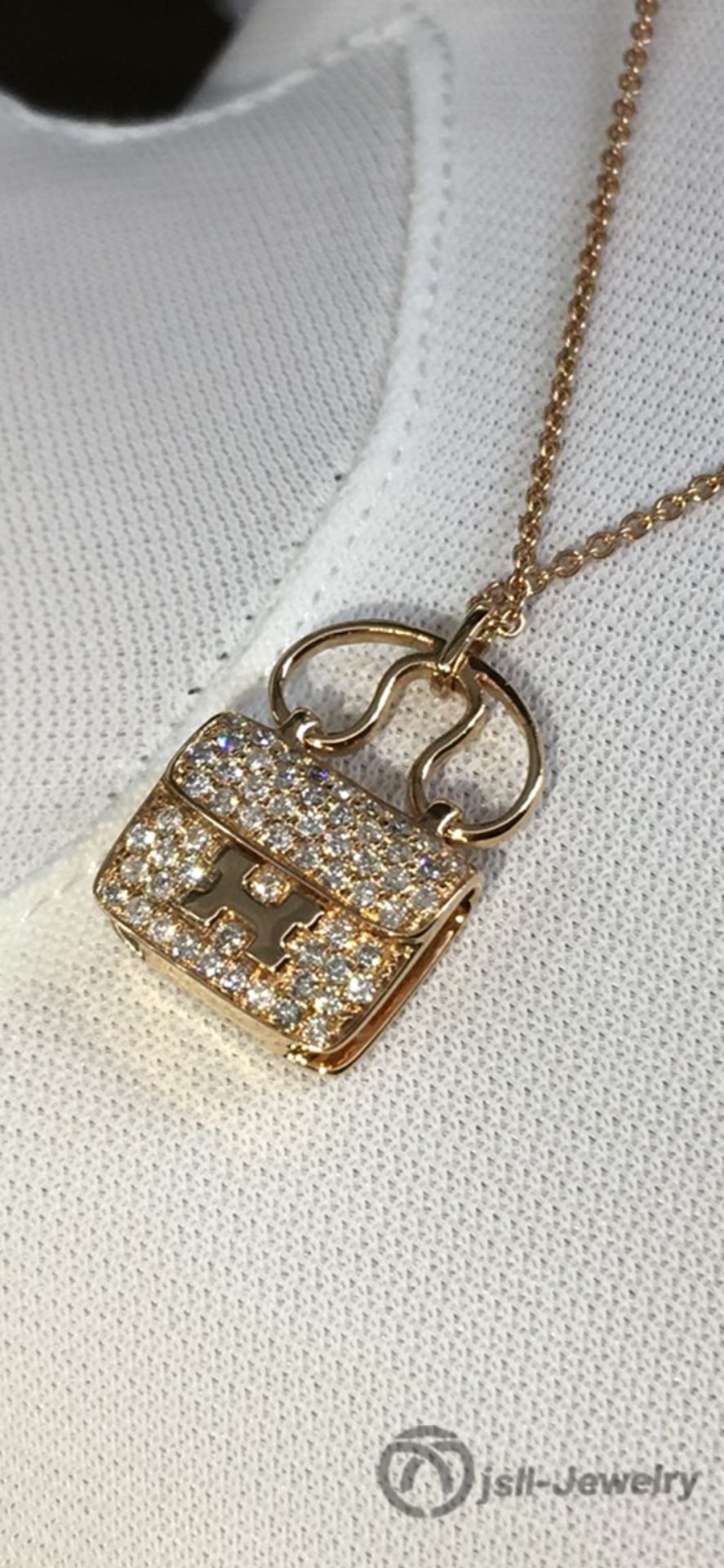 Jsll-Jewelry | 18K rose gold version of the small bag necklace