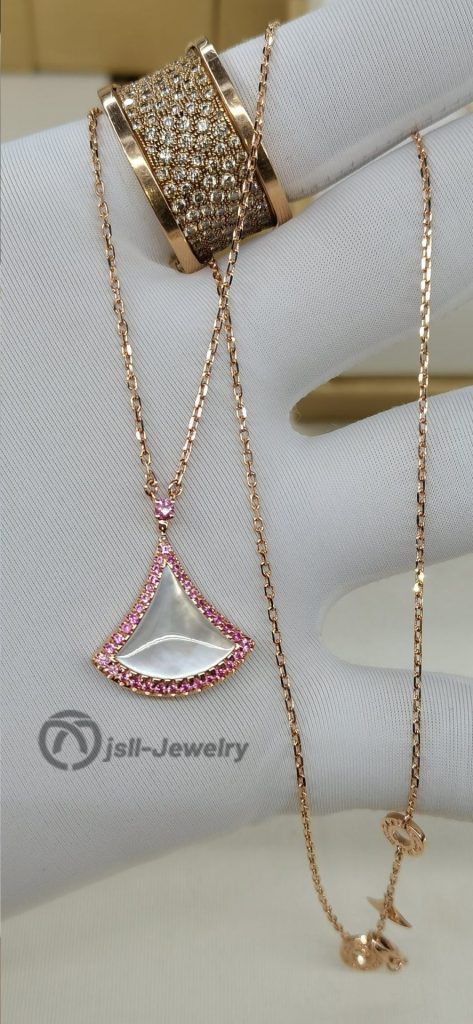 Jsll-Jewelry | 18K rose gold skirt necklace with pink jewel