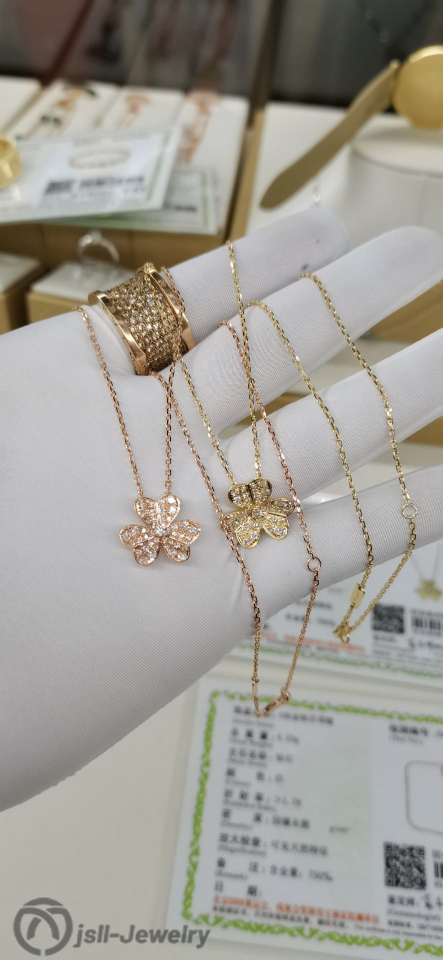 Jsll-Jewelry | 18K gold, rose gold, lucky clover necklace