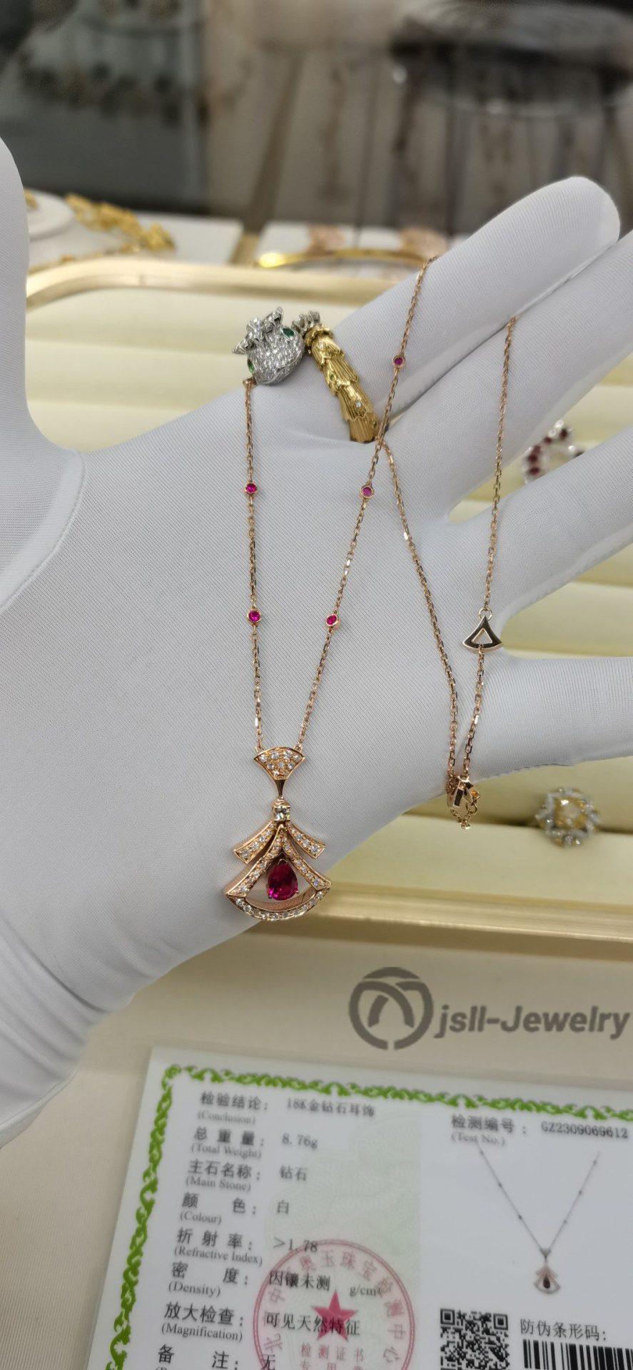 Jsll-Jewelry | 18K rose gold set with diamonds, colored treasure skirt necklace