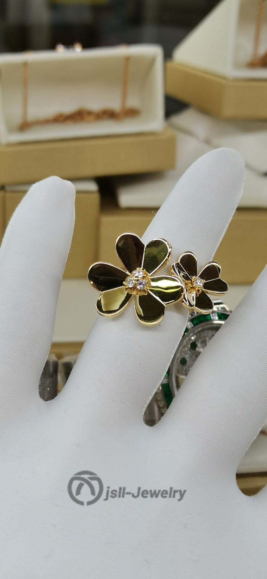 Jsll-Jewelry | 18-karat gold, double leaf, clover ring