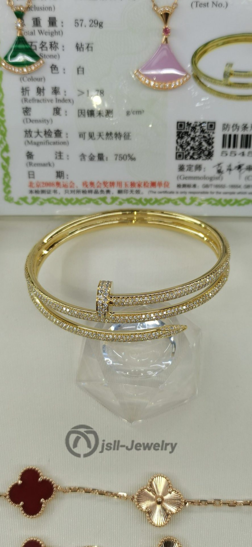 Jsll-Jewelry | 18-karat gold with diamonds, three-ring nail bracelet