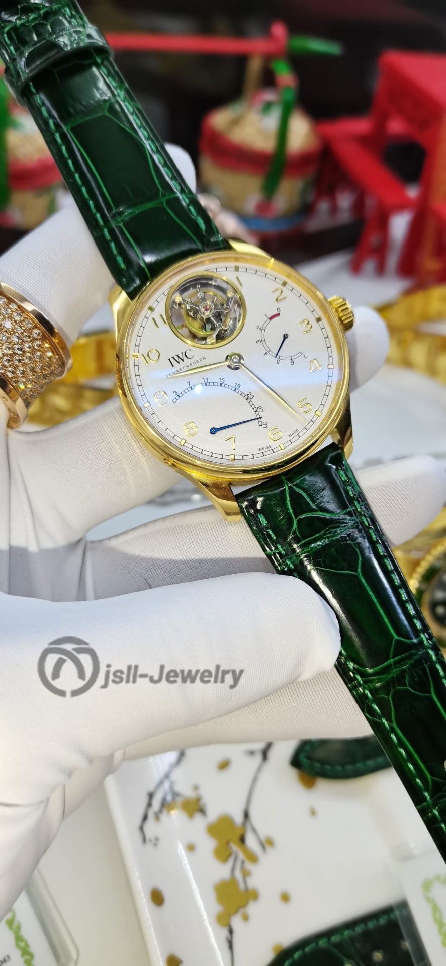 Jsll-Jewelry | Green Shirt Reverse Calendar Watch (Gold plated)