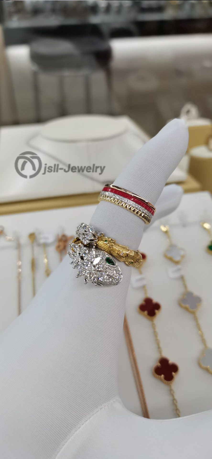 Jsll-Jewelry | 18K rose gold +18K gold, wide diamond ring