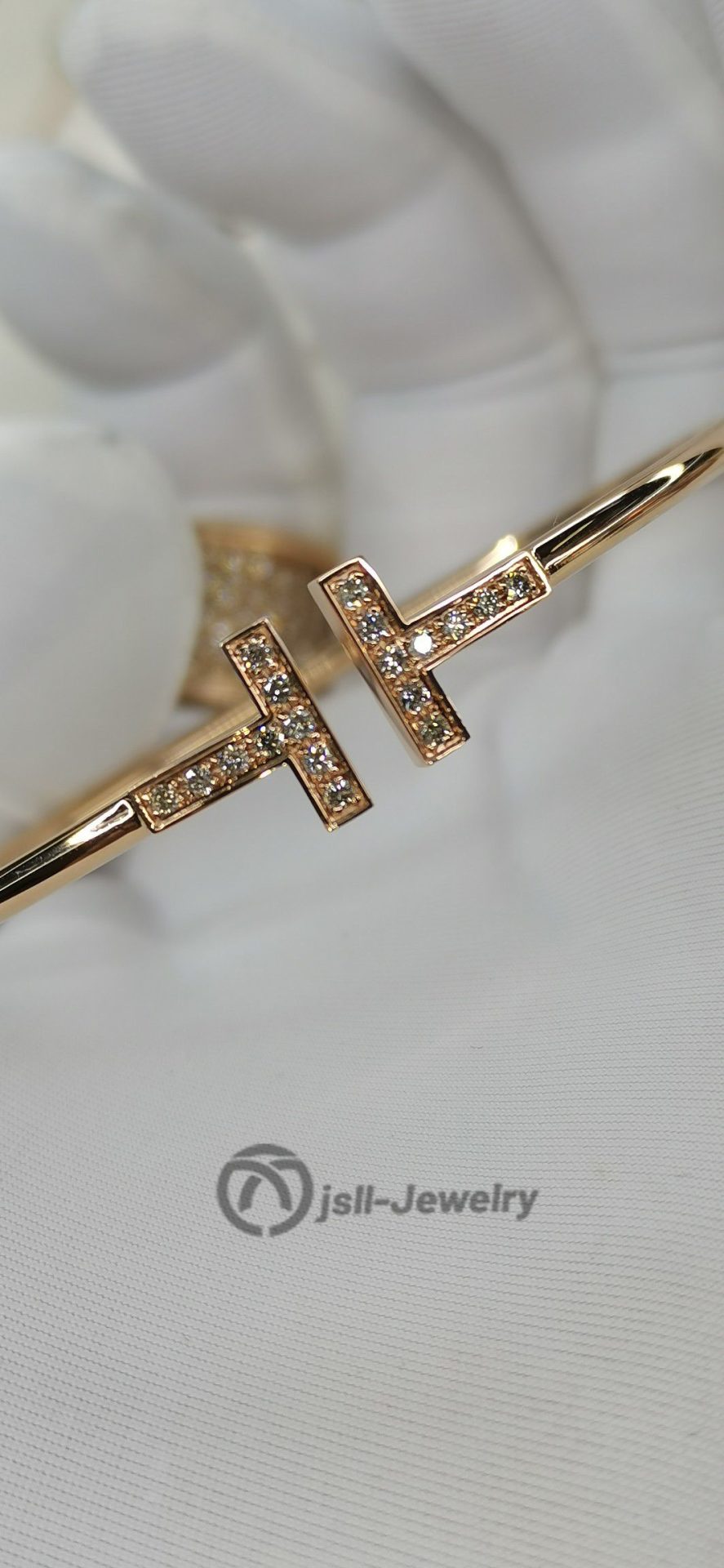 Jsll-Jewelry | 18K rose gold set with diamonds, light version double T bracelet