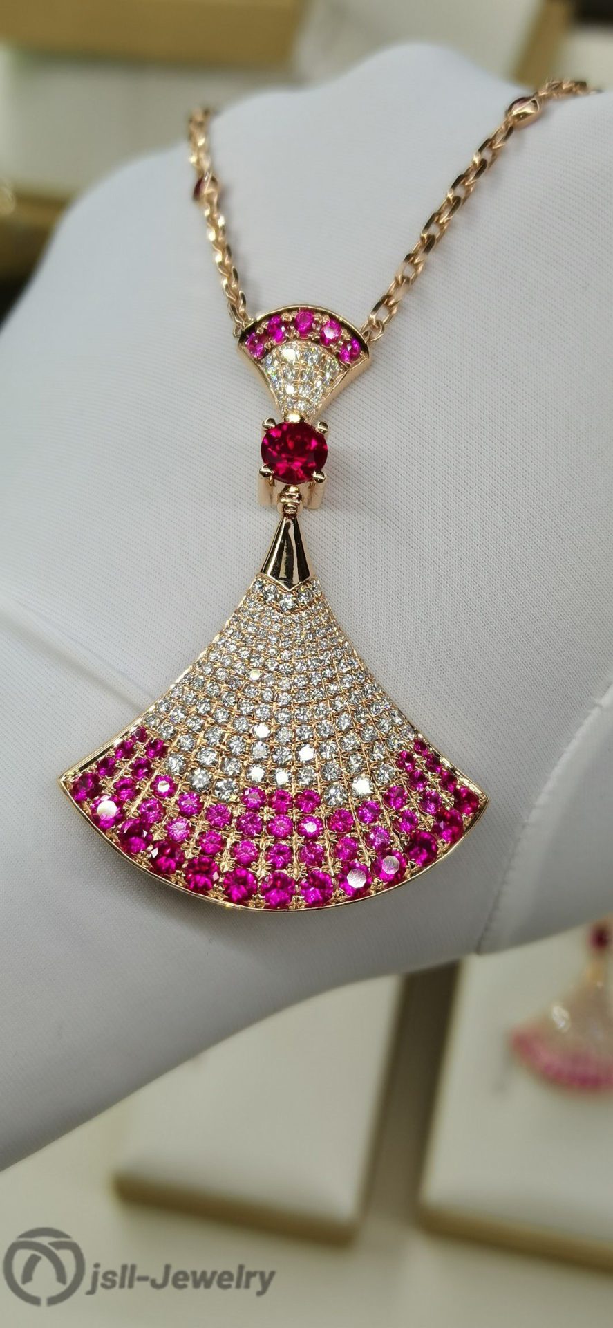 Jsll-Jewelry | 18K rose gold with diamonds, pink sapphires, oversized skirt necklace