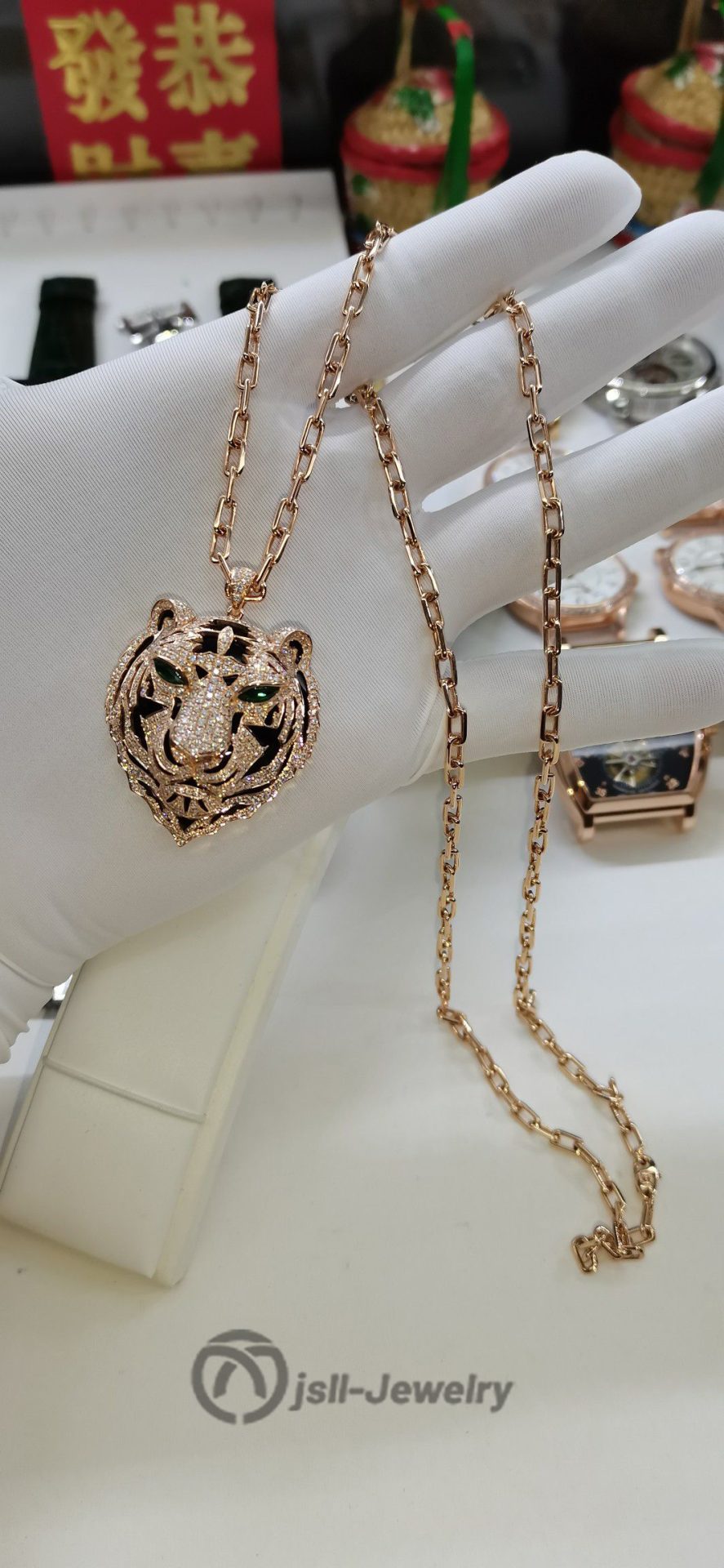 Jsll-Jewelry | 18-karat rose gold with diamonds, deluxe Tiger Head