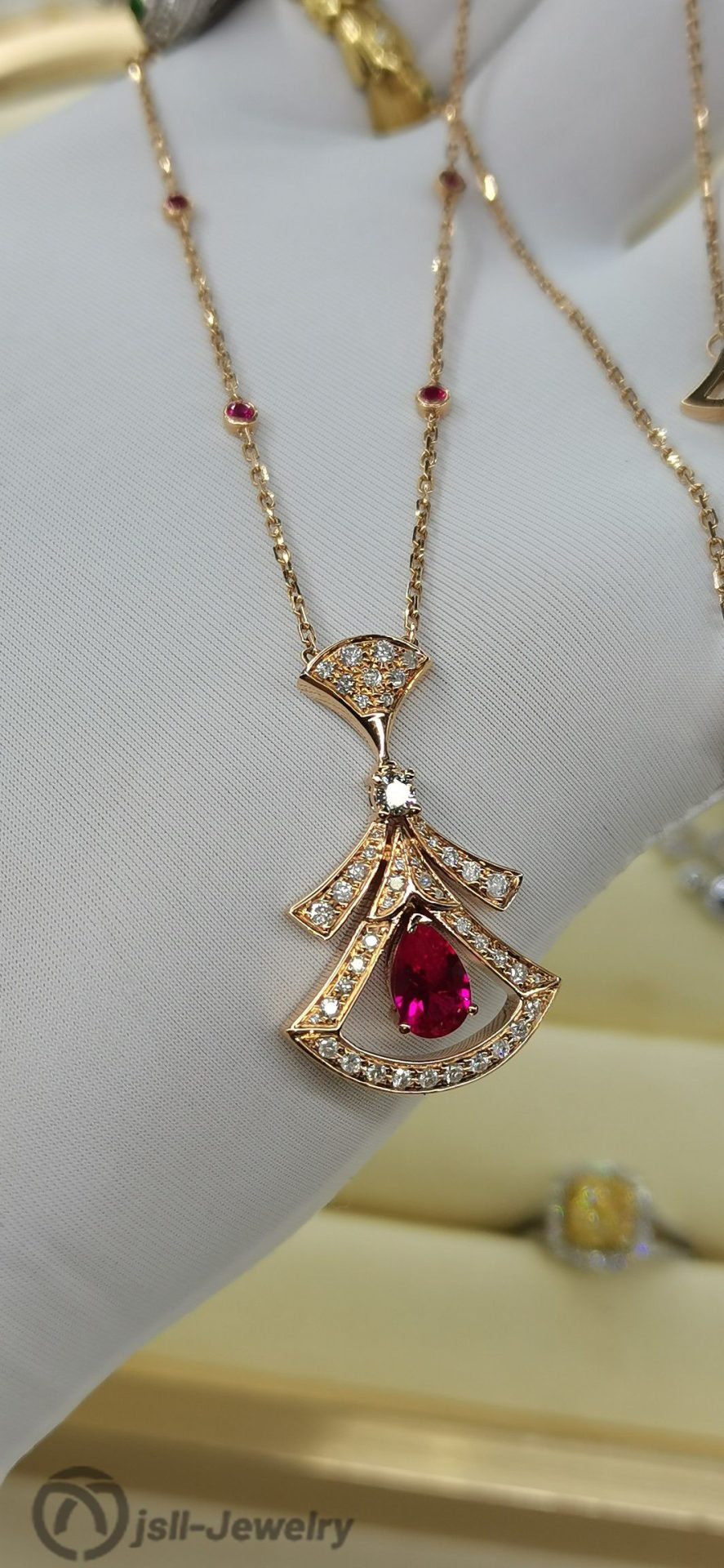 Jsll-Jewelry | 18K rose gold set with diamonds, colored treasure skirt necklace