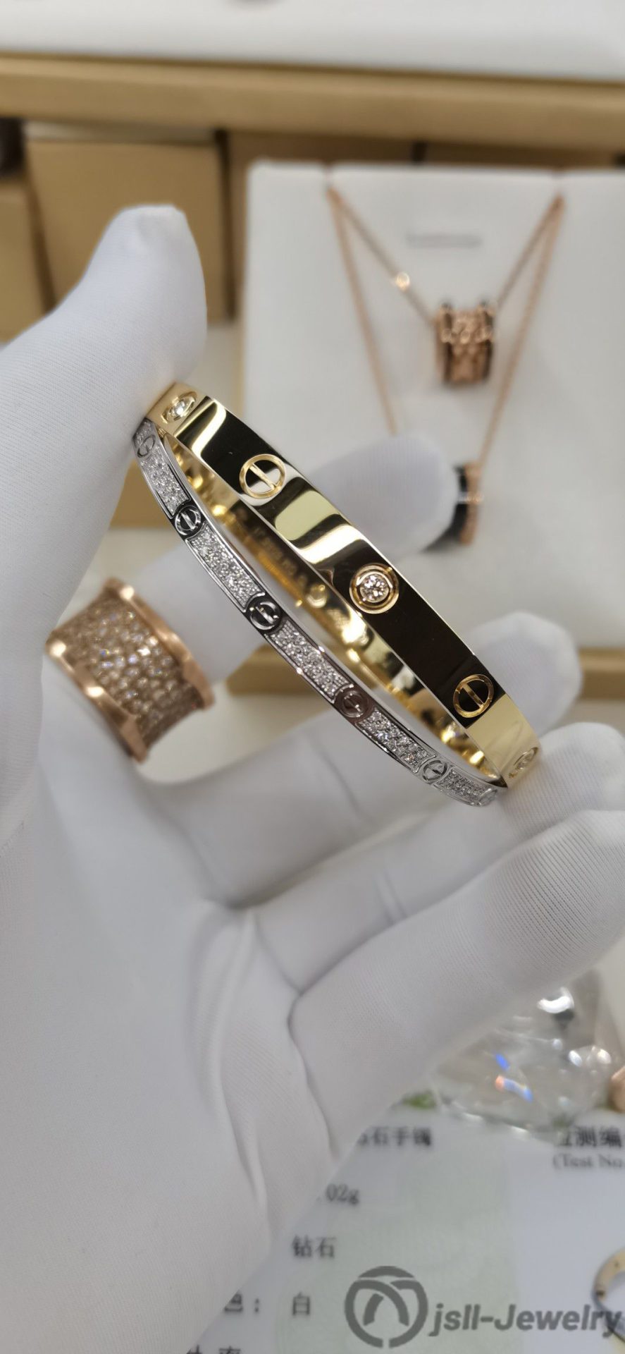 Jsll-Jewelry | 18K gold, 18K white gold with diamonds, wide and narrow combination bracelet