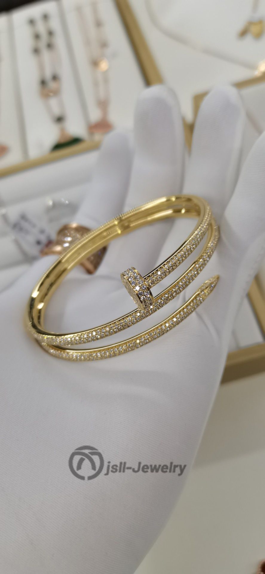 Jsll-Jewelry | 18-karat gold with diamonds, three-ring nail bracelet