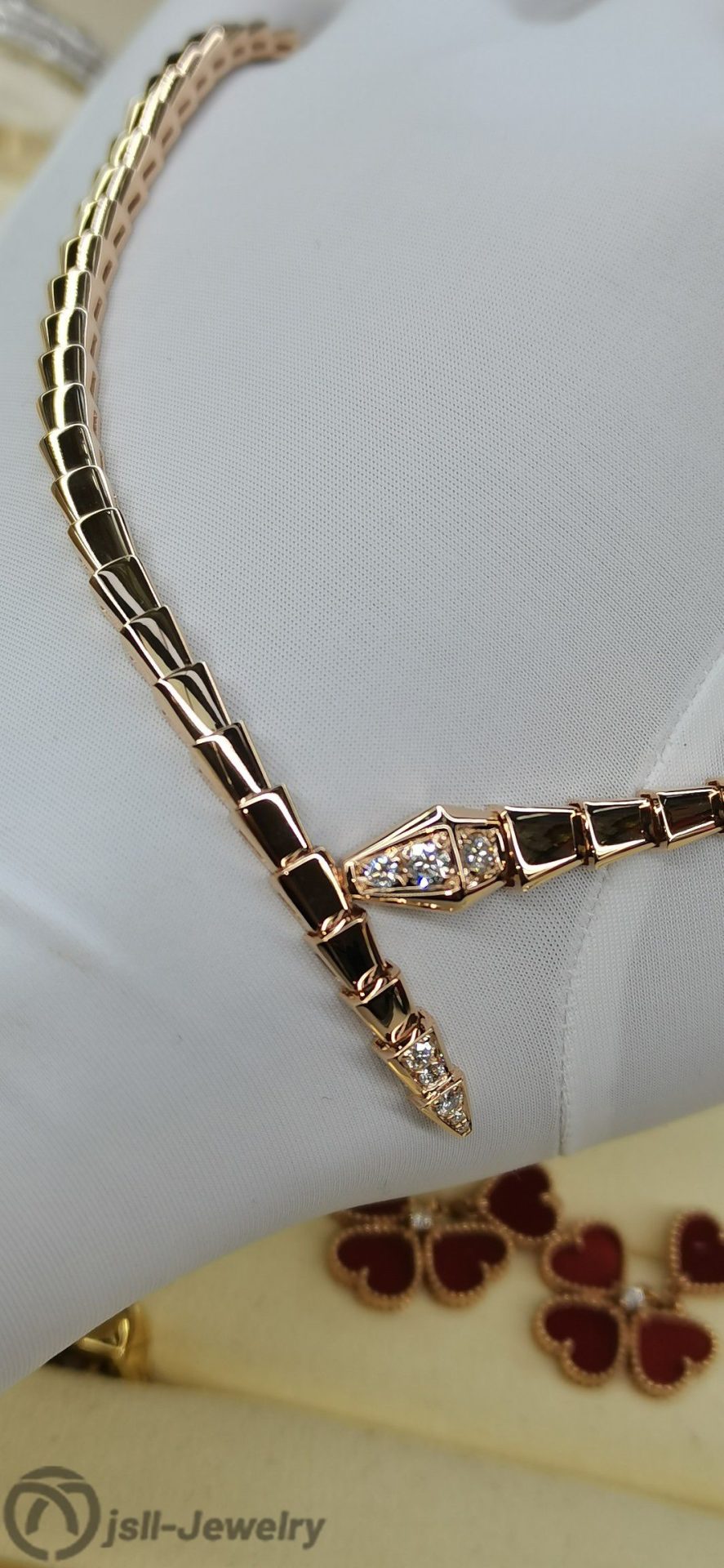 Jsll-Jewelry | 18K rose gold snake necklace with diamond