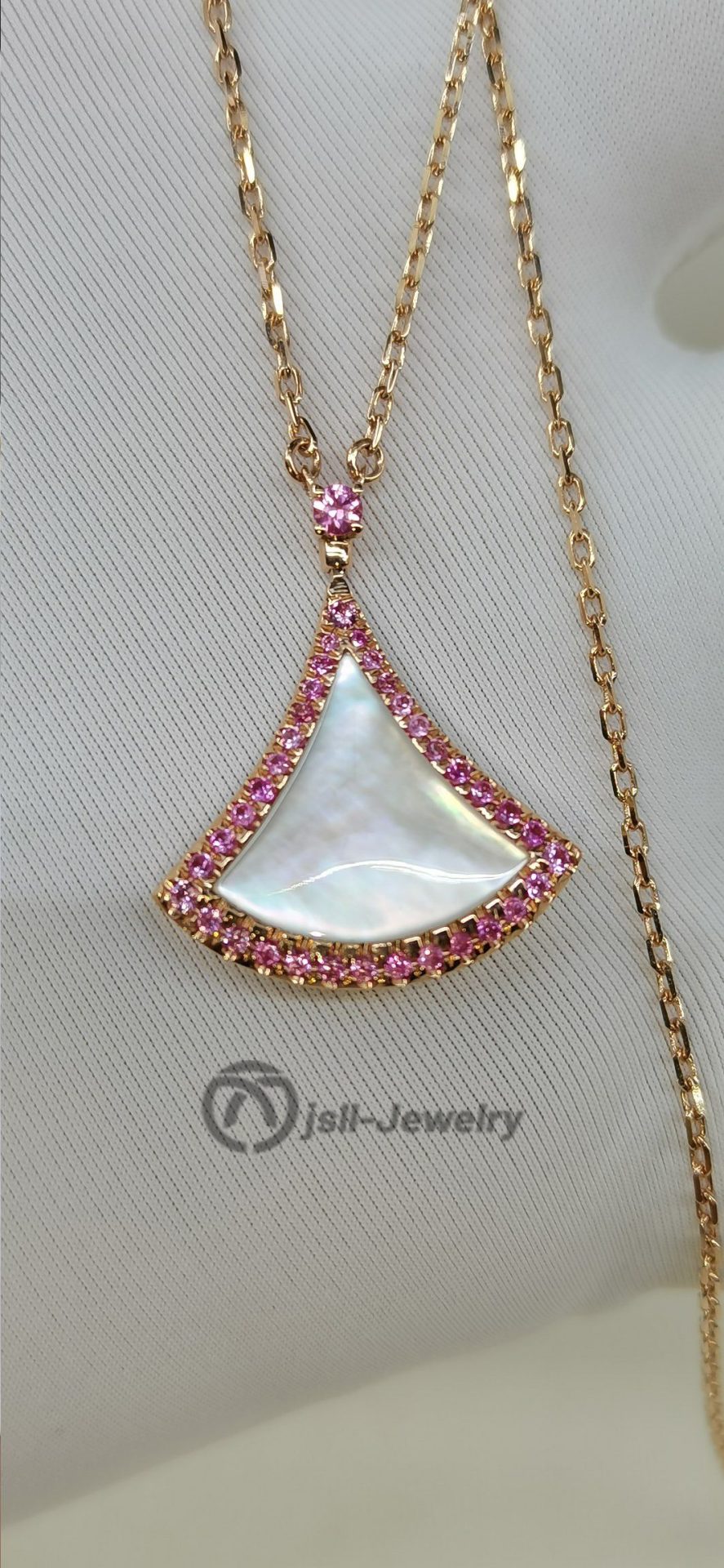 Jsll-Jewelry | 18K rose gold skirt necklace with pink jewel