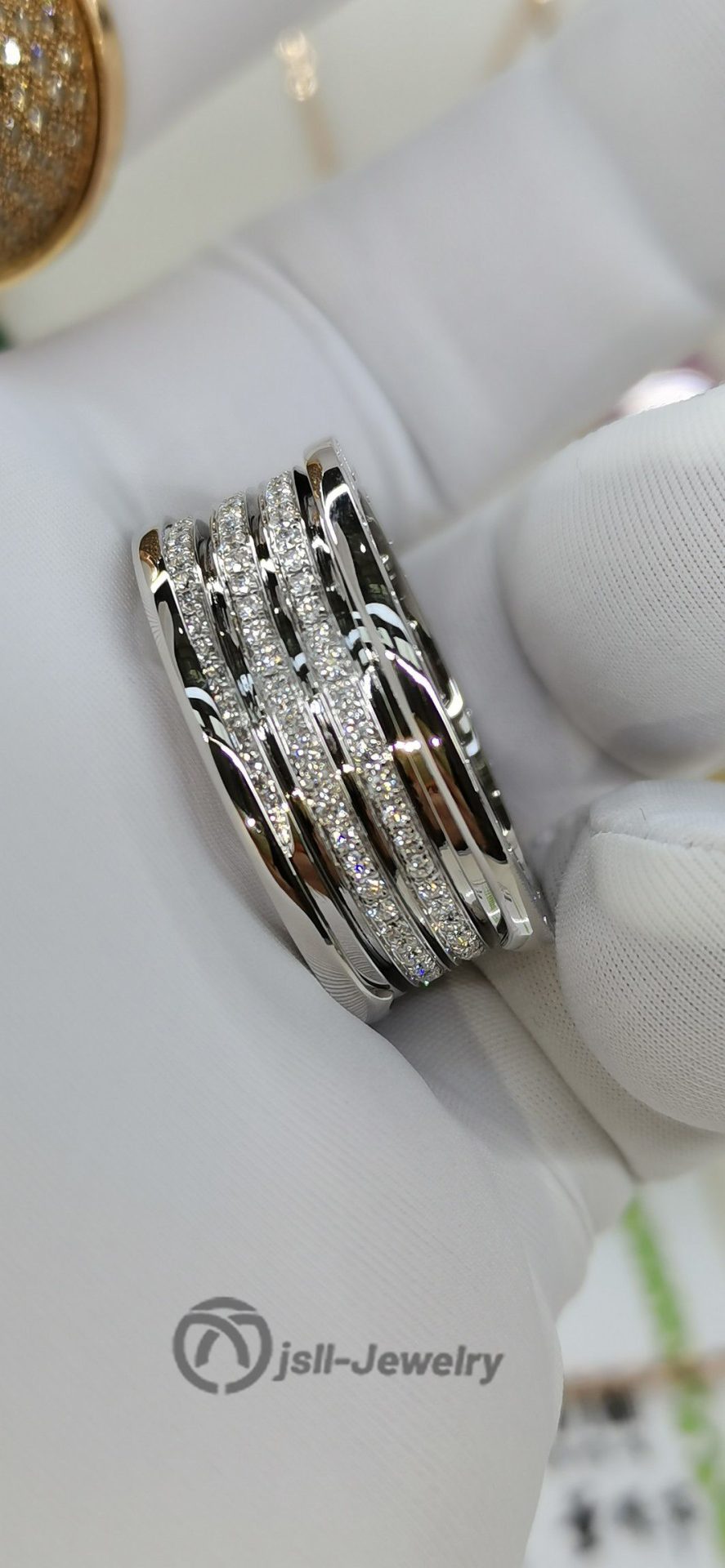 Jsll-Jewelry | 18K white gold with diamonds, classic extra-wide spring ring