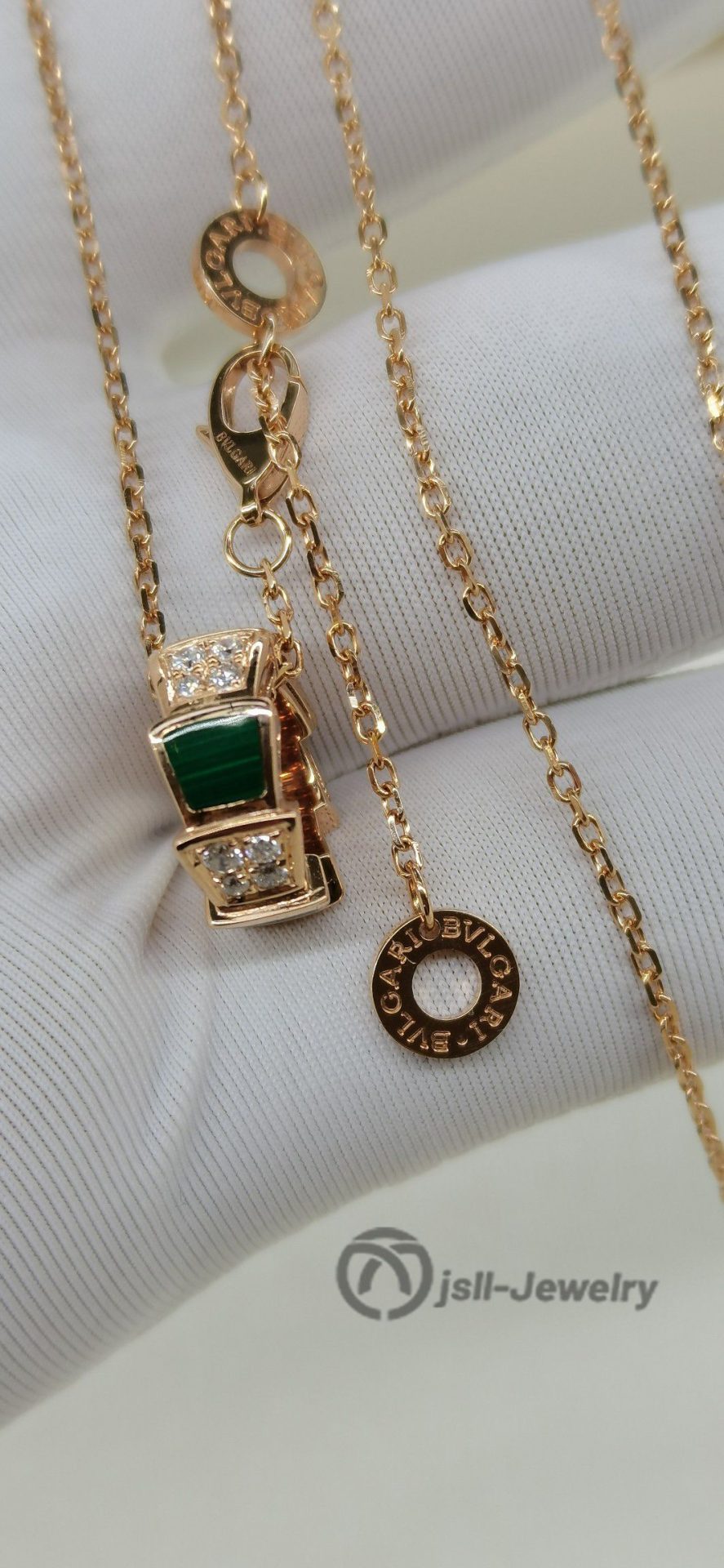 Jsll-Jewelry | 18K rose gold necklace with diamonds and malachite