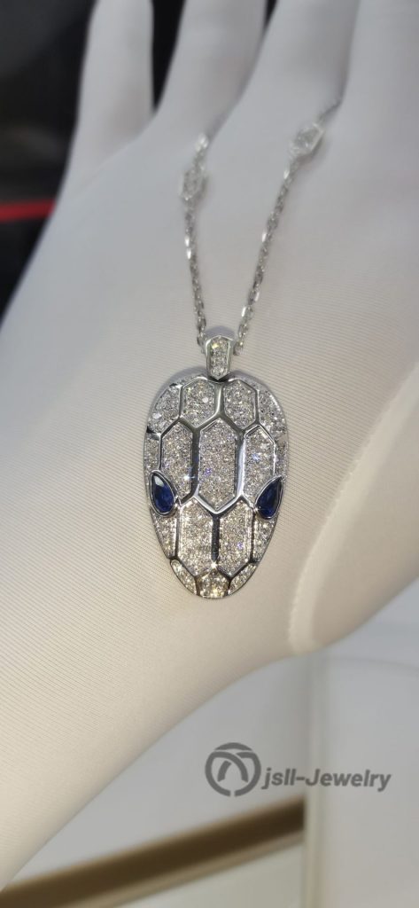 Jsll-Jewelry | 18K white gold with diamonds, sapphires, snake head pendant necklace