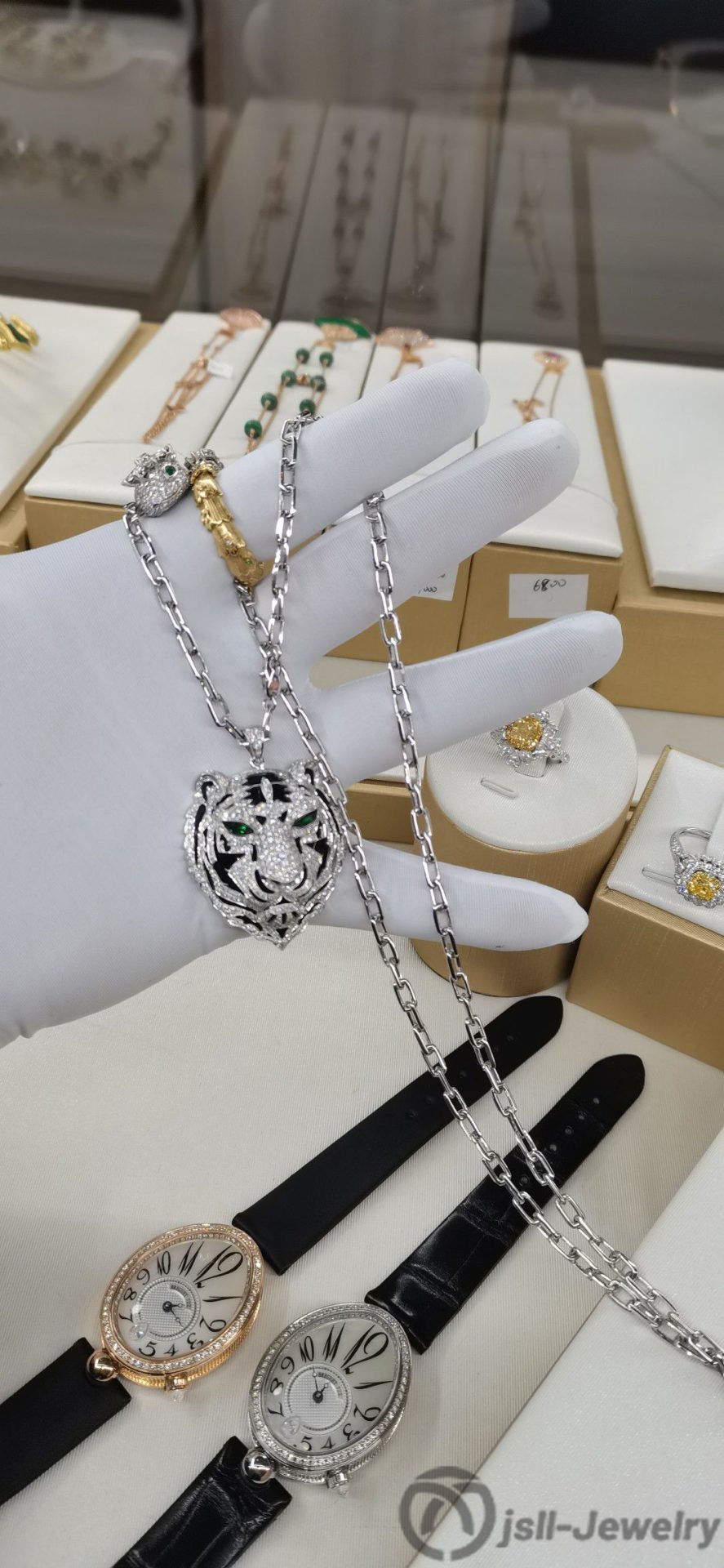 Jsll-Jewelry | 18-karat white gold with diamonds, tiger head necklace