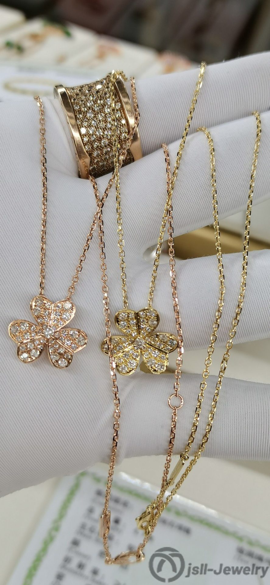 Jsll-Jewelry | 18K gold, rose gold, lucky clover necklace