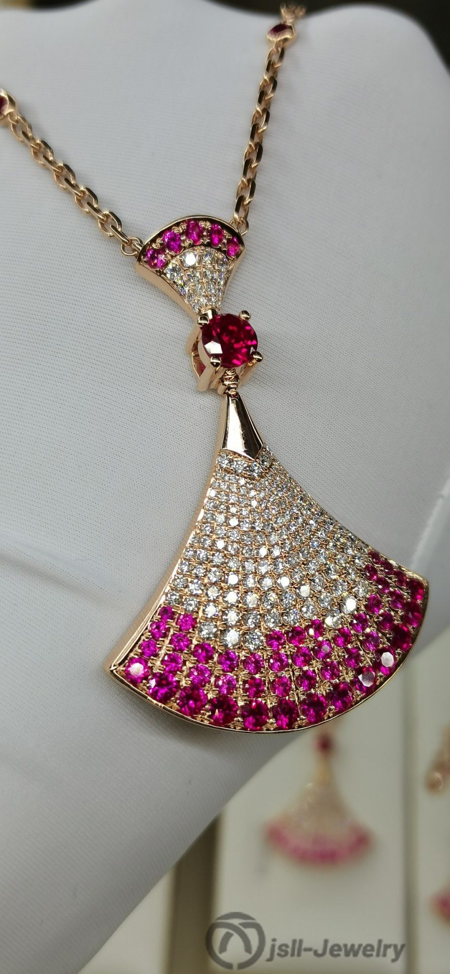 Jsll-Jewelry | 18K rose gold with diamonds, pink sapphires, oversized skirt necklace