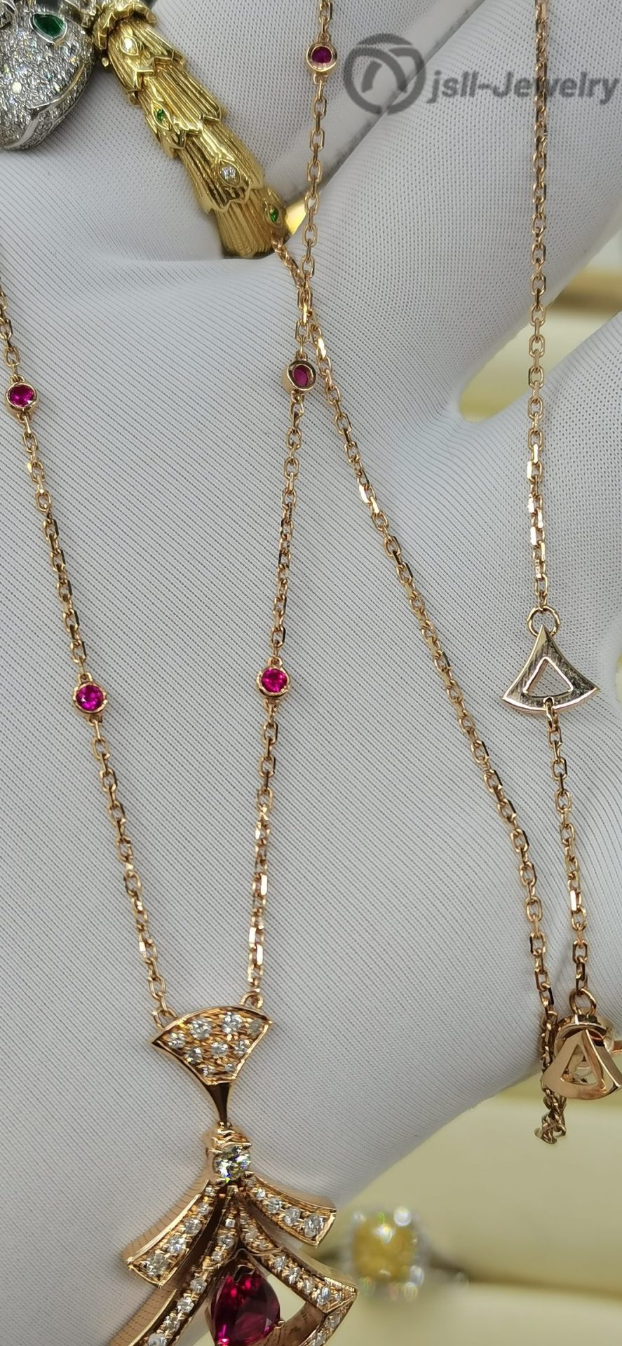 Jsll-Jewelry | 18K rose gold set with diamonds, colored treasure skirt necklace