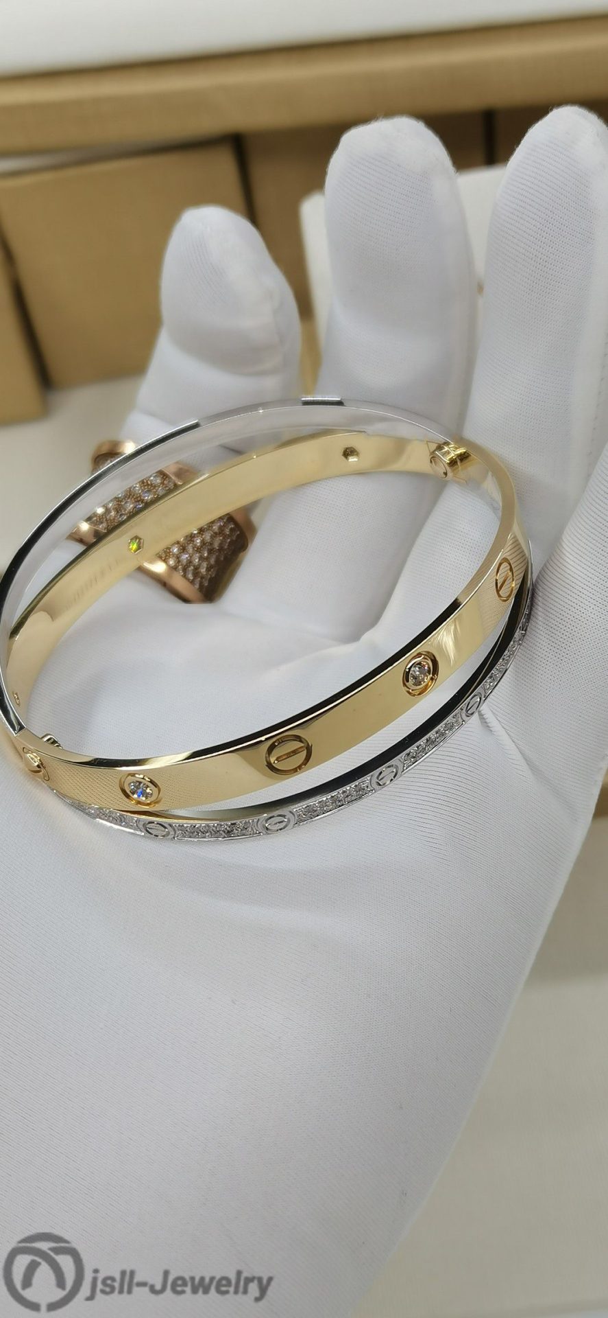 Jsll-Jewelry | 18K gold, 18K white gold with diamonds, wide and narrow combination bracelet