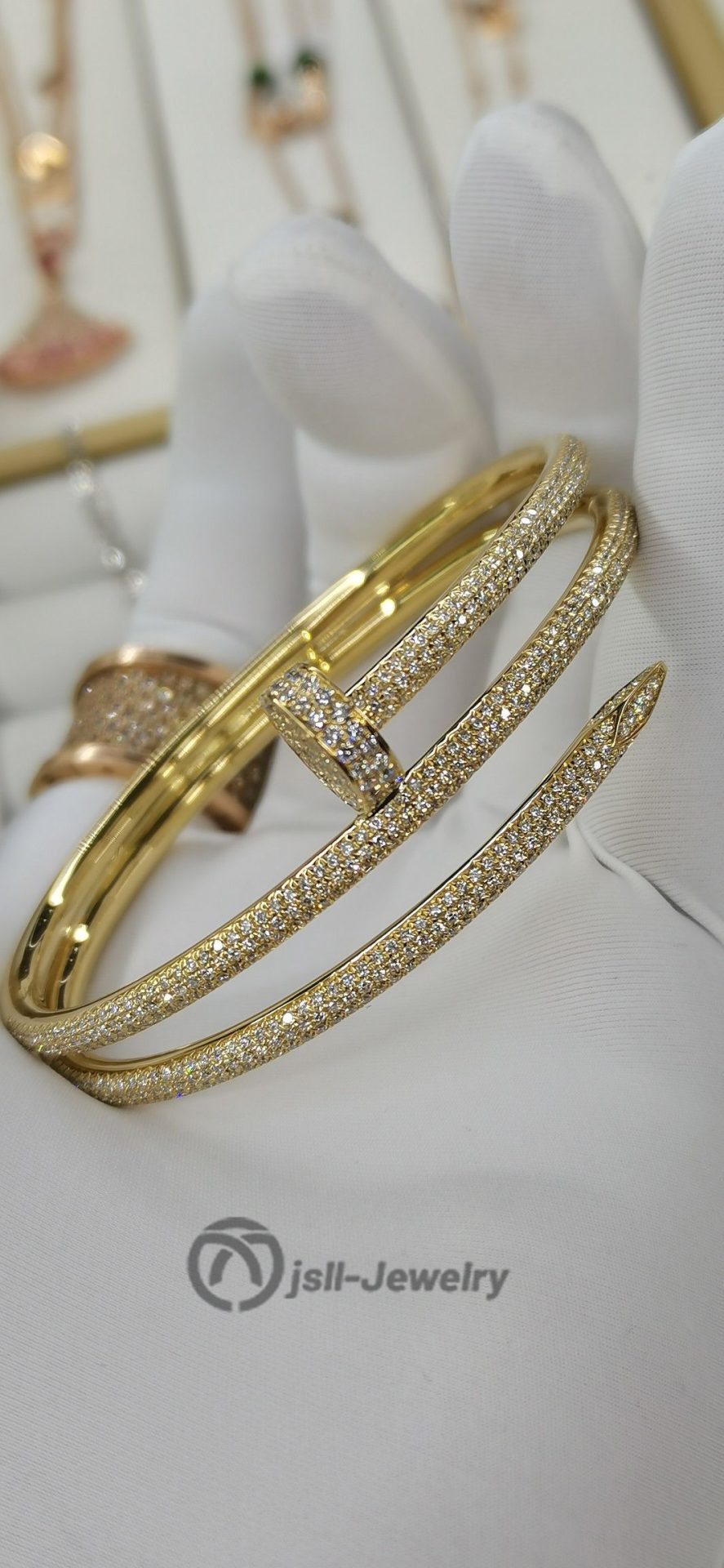 Jsll-Jewelry | 18-karat gold with diamonds, three-ring nail bracelet