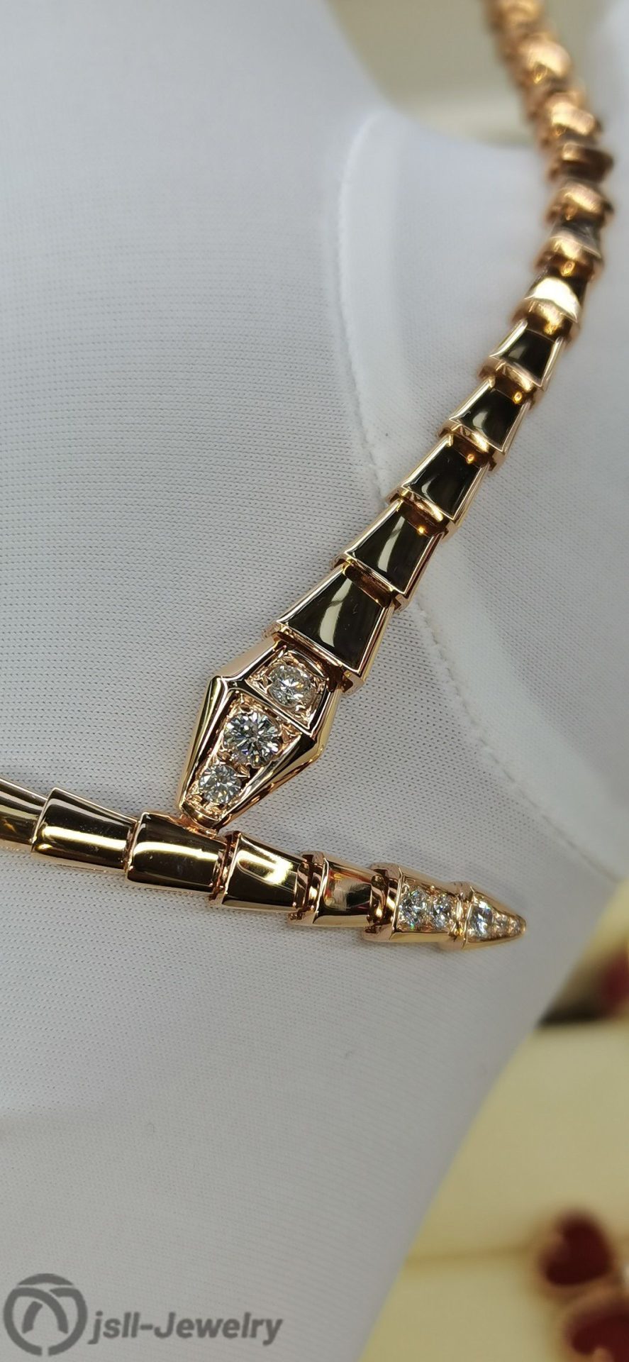 Jsll-Jewelry | 18K rose gold snake necklace with diamond