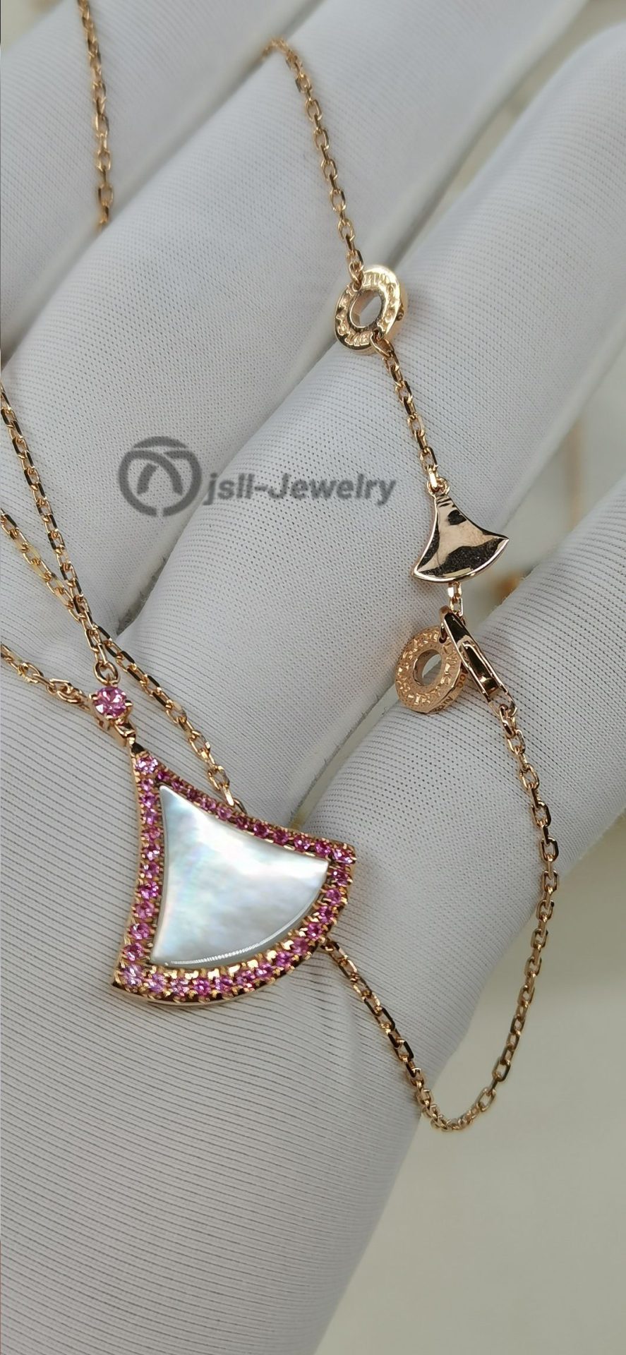 Jsll-Jewelry | 18K rose gold skirt necklace with pink jewel