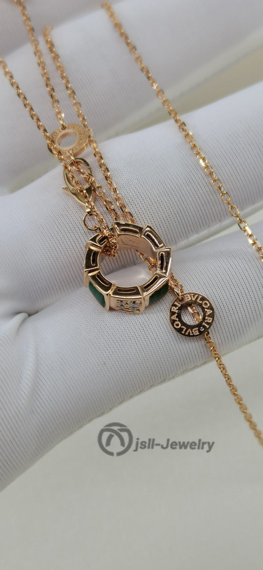 Jsll-Jewelry | 18K rose gold necklace with diamonds and malachite