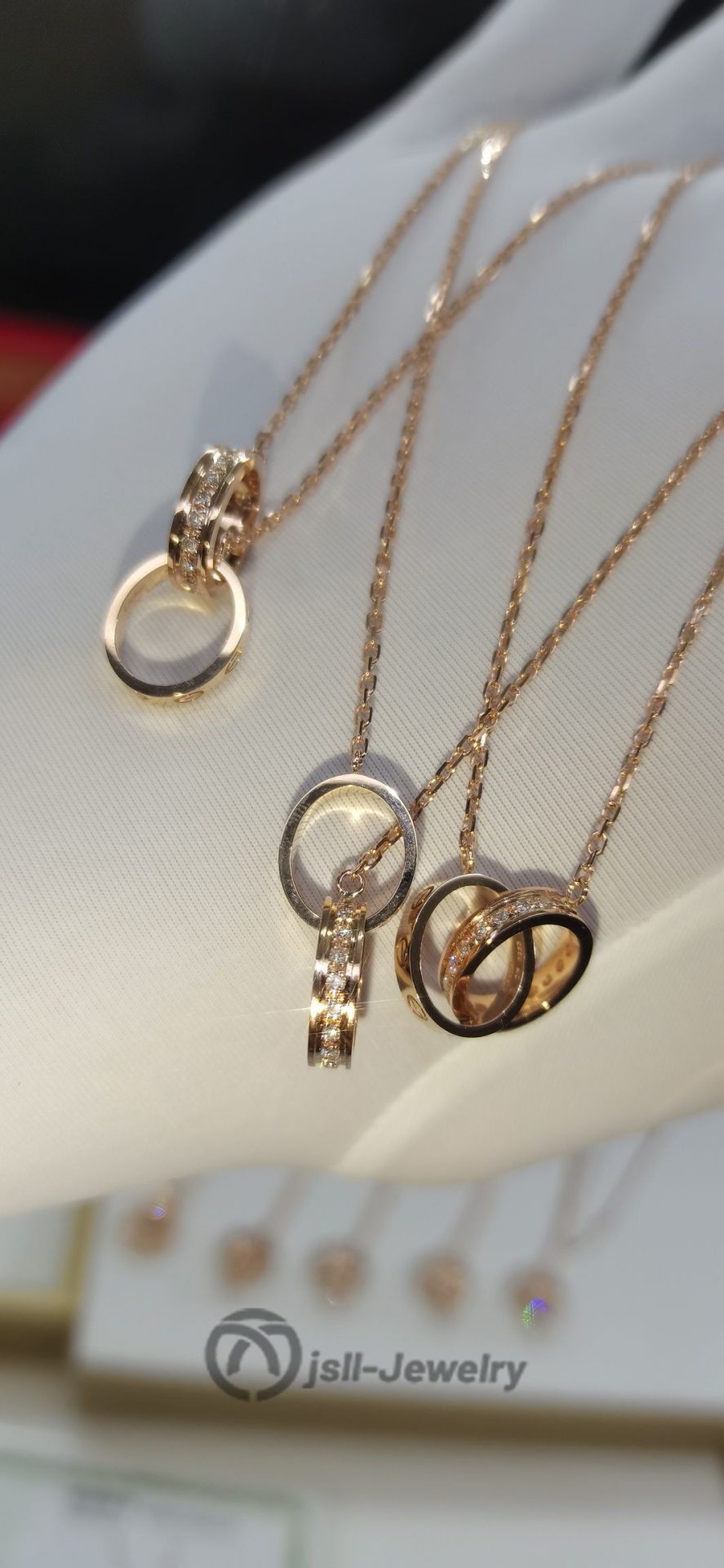 Jsll-Jewelry | 18K rose gold with diamonds, double ring necklace