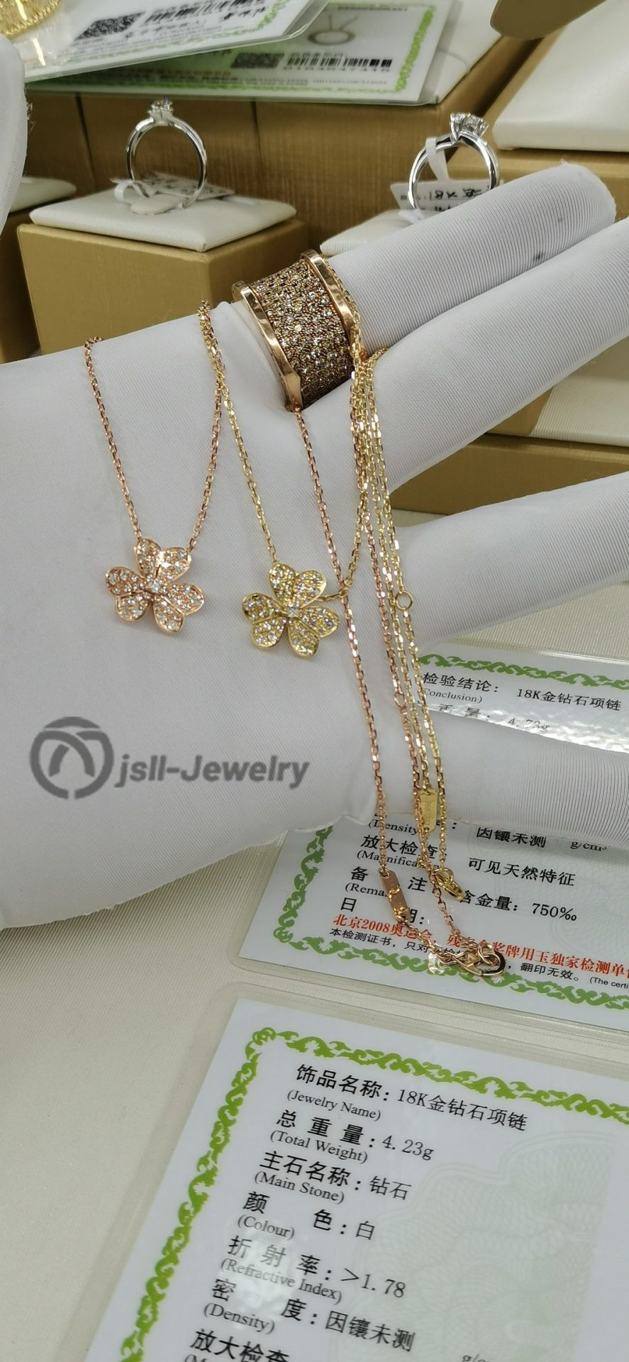 Jsll-Jewelry | 18K gold, rose gold, lucky clover necklace