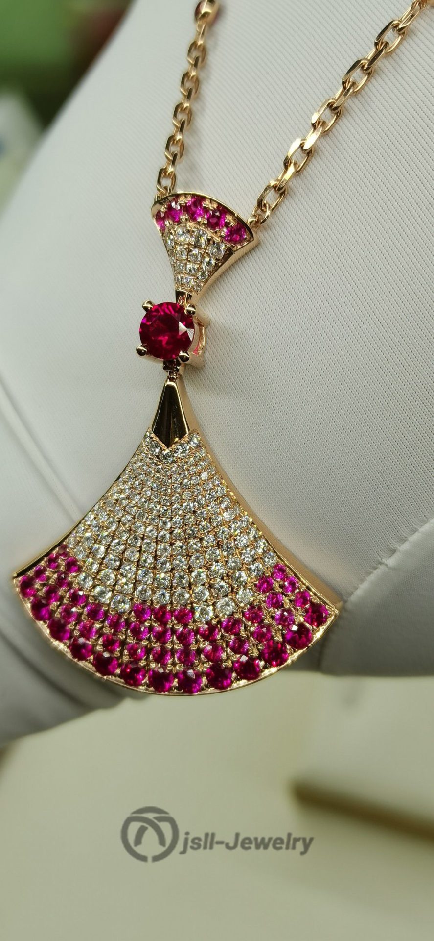 Jsll-Jewelry | 18K rose gold with diamonds, pink sapphires, oversized skirt necklace