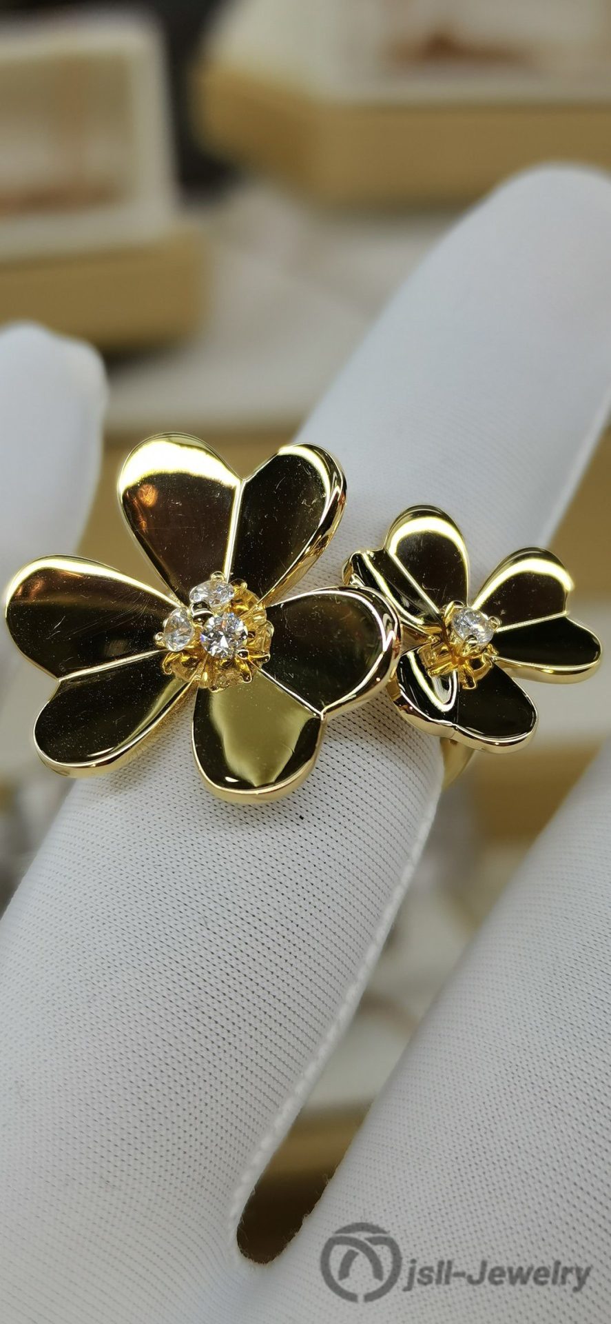 Jsll-Jewelry | 18-karat gold, double leaf, clover ring