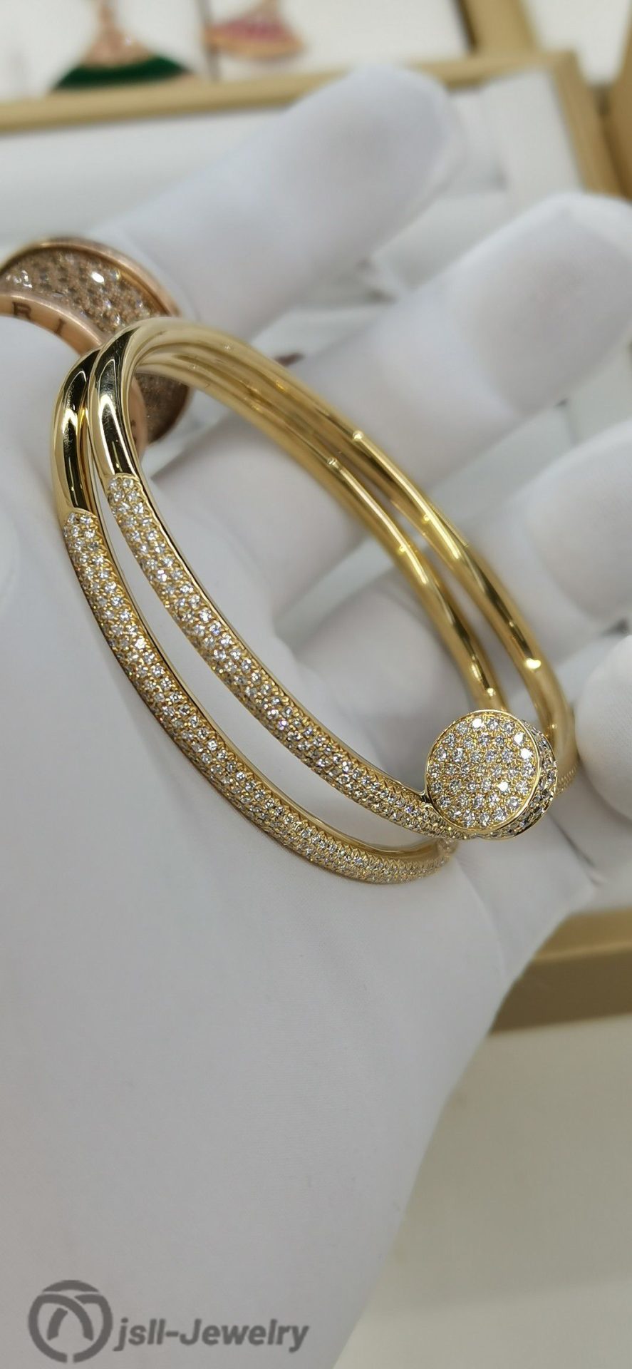 Jsll-Jewelry | 18-karat gold with diamonds, three-ring nail bracelet