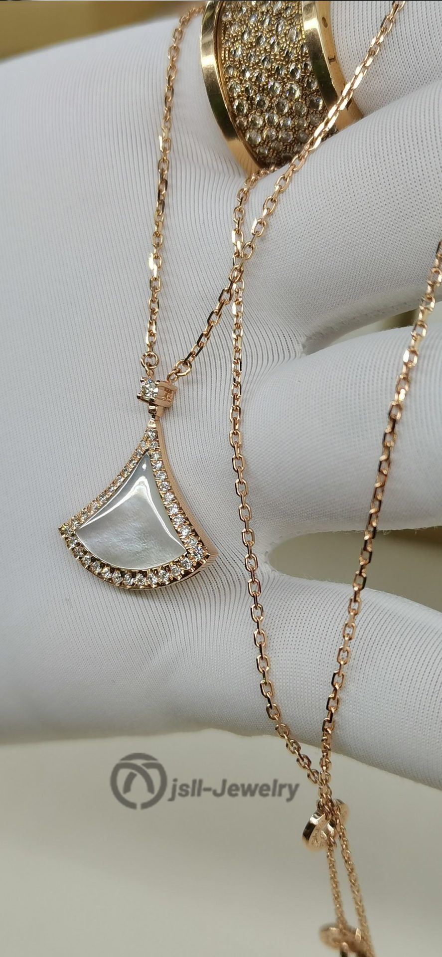 Jsll-Jewelry | 18K rose gold dress necklace with diamonds