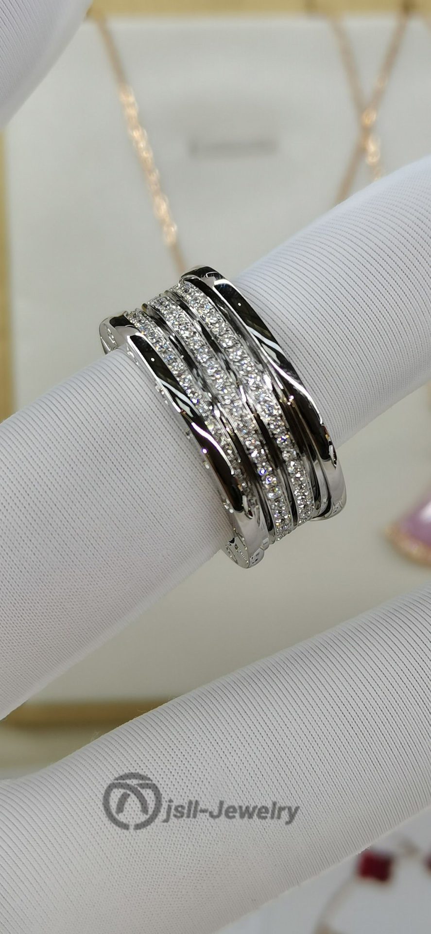 Jsll-Jewelry | 18K white gold with diamonds, classic extra-wide spring ring