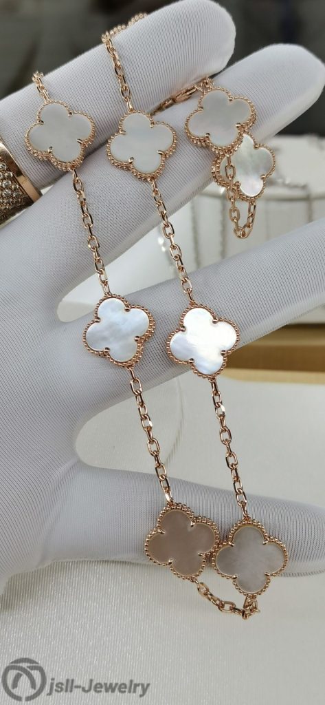 Jsll-Jewelry | Lucky 10 flower necklace, inlaid with white mothershell, 18K rose gold edition!