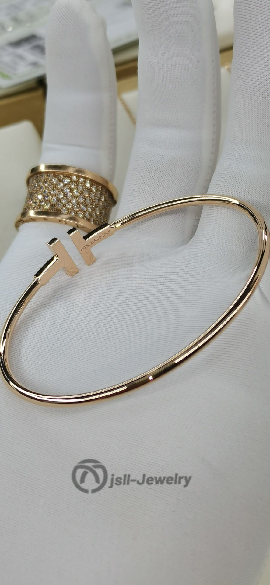 Jsll-Jewelry | 18K rose gold set with diamonds, light version double T bracelet