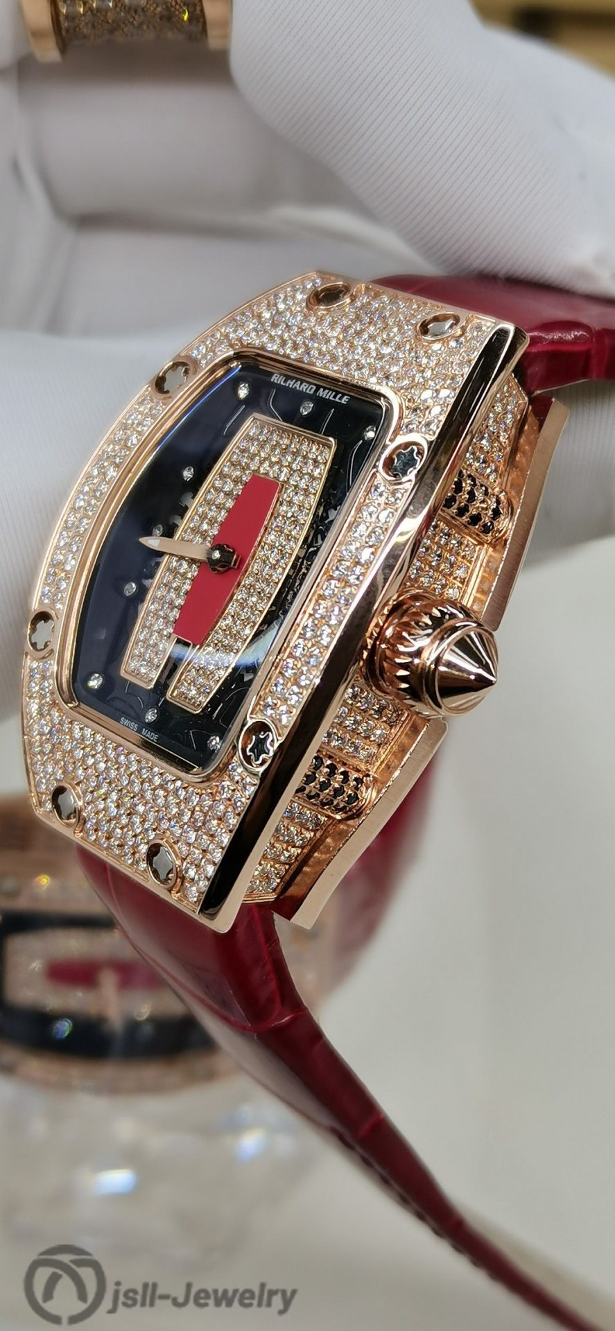 Jsll-Jewelry | Op with the American bright red crocodile +500, women's red lips watch（Gold plated）