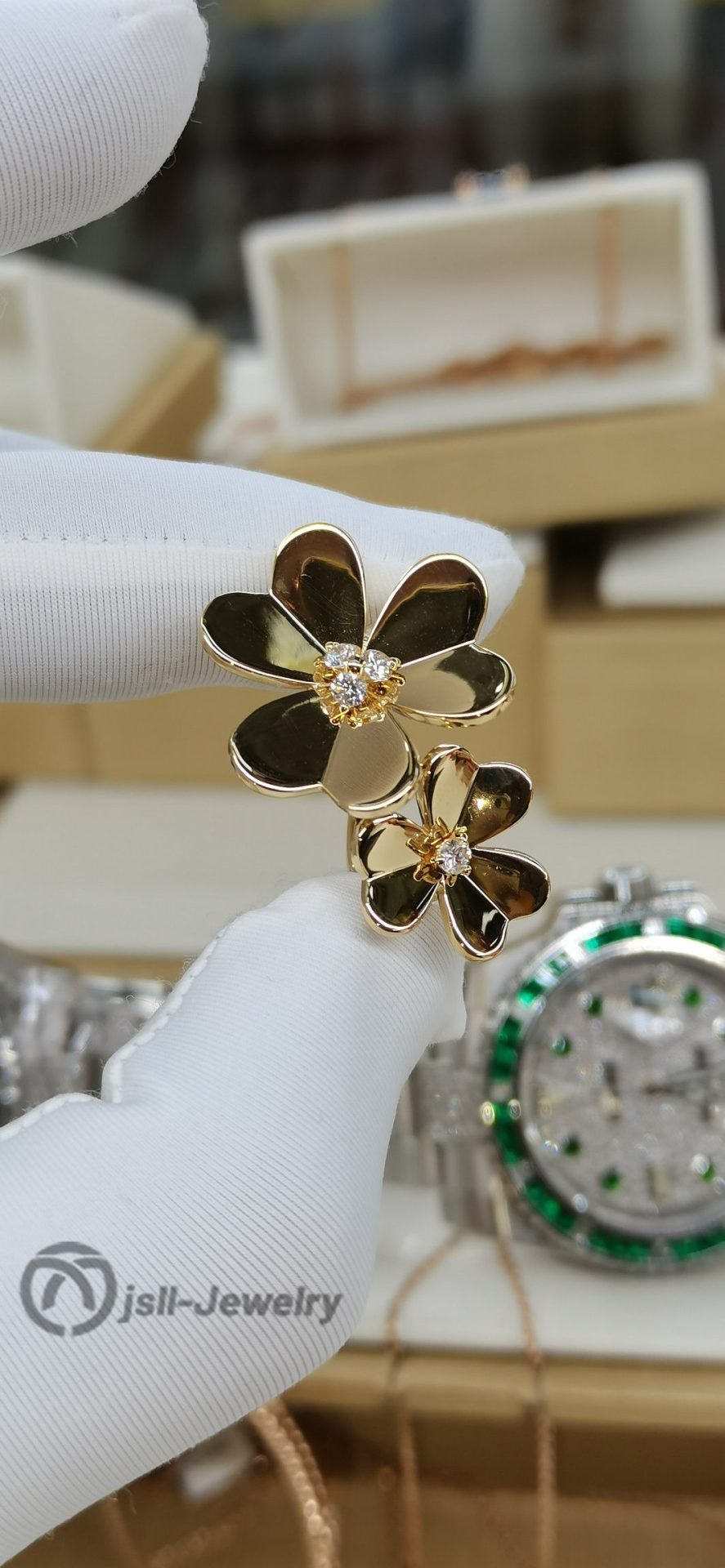 Jsll-Jewelry | 18-karat gold, double leaf, clover ring