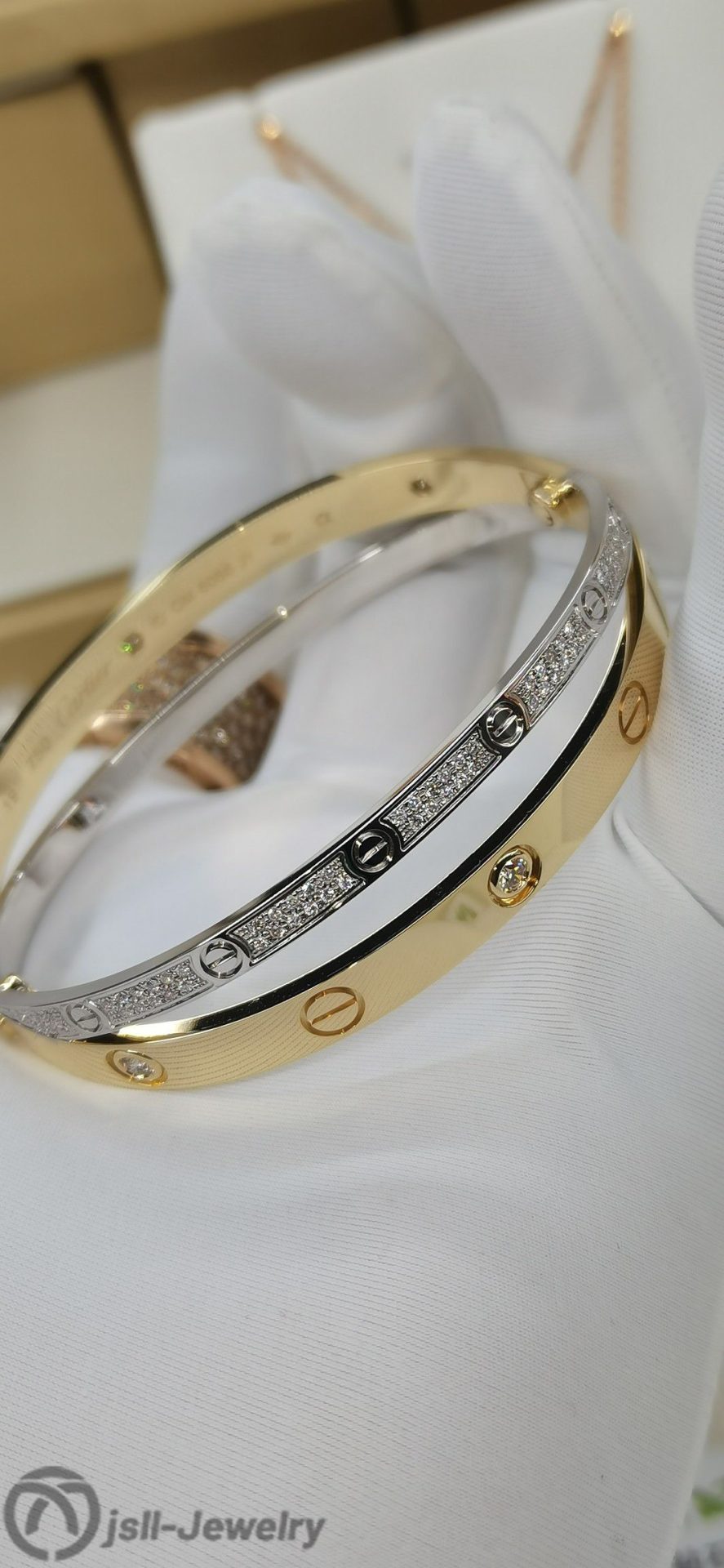 Jsll-Jewelry | 18K gold, 18K white gold with diamonds, wide and narrow combination bracelet