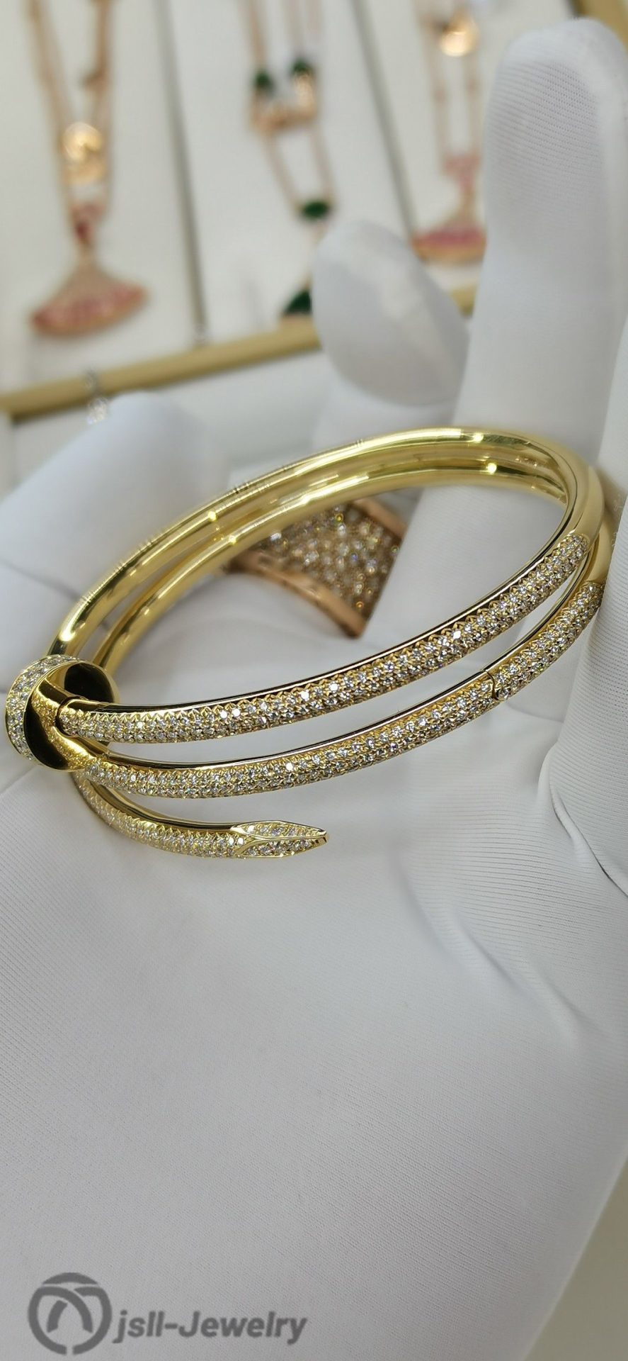 Jsll-Jewelry | 18-karat gold with diamonds, three-ring nail bracelet