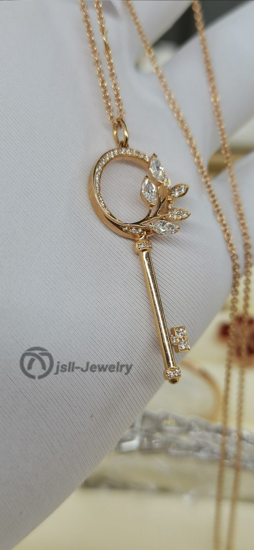 Jsll-Jewelry | 18K rose gold and diamond key necklace